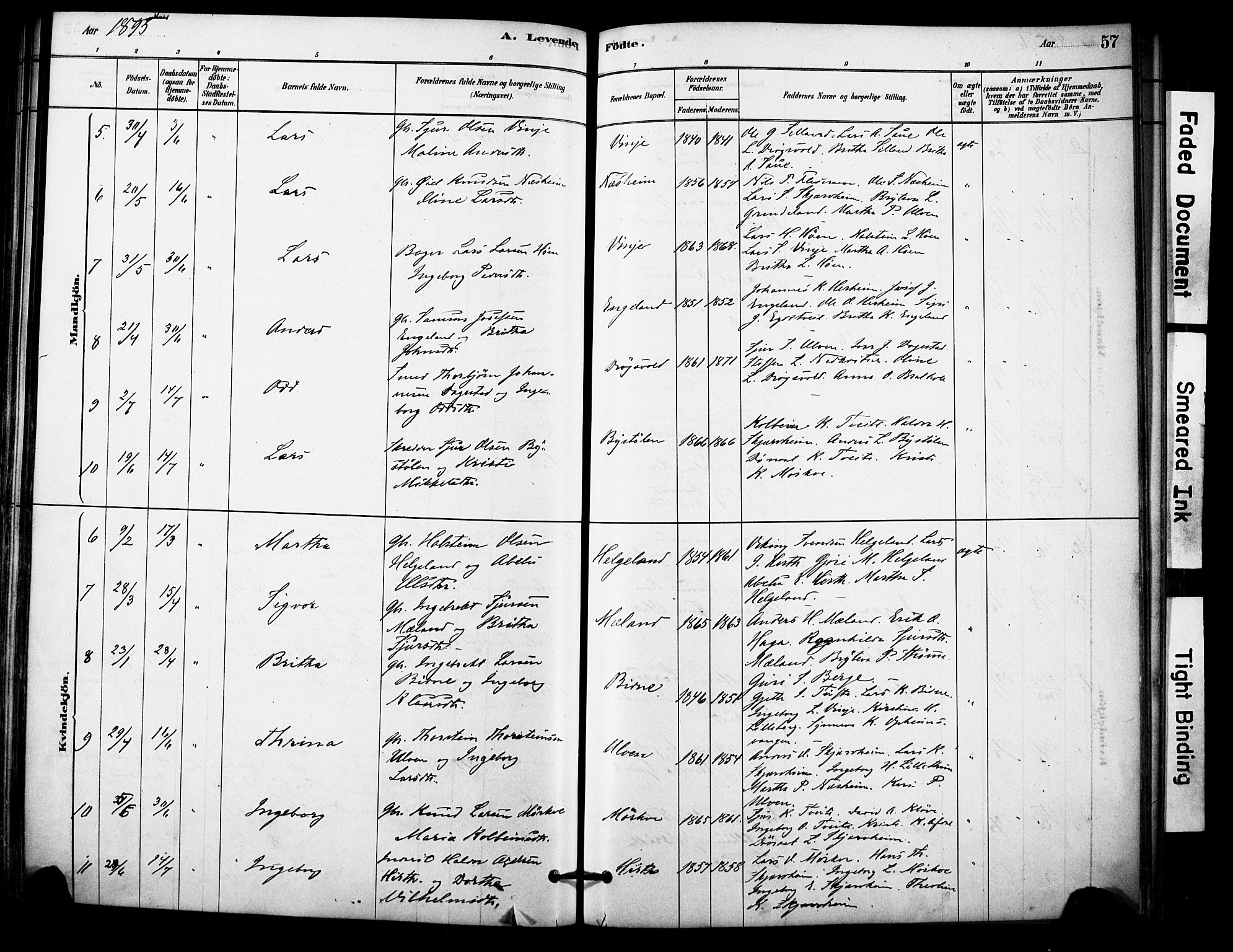 Vossestrand Sokneprestembete, AV/SAB-A-79101/H/Haa: Parish register (official) no. C 1, 1878-1903, p. 57