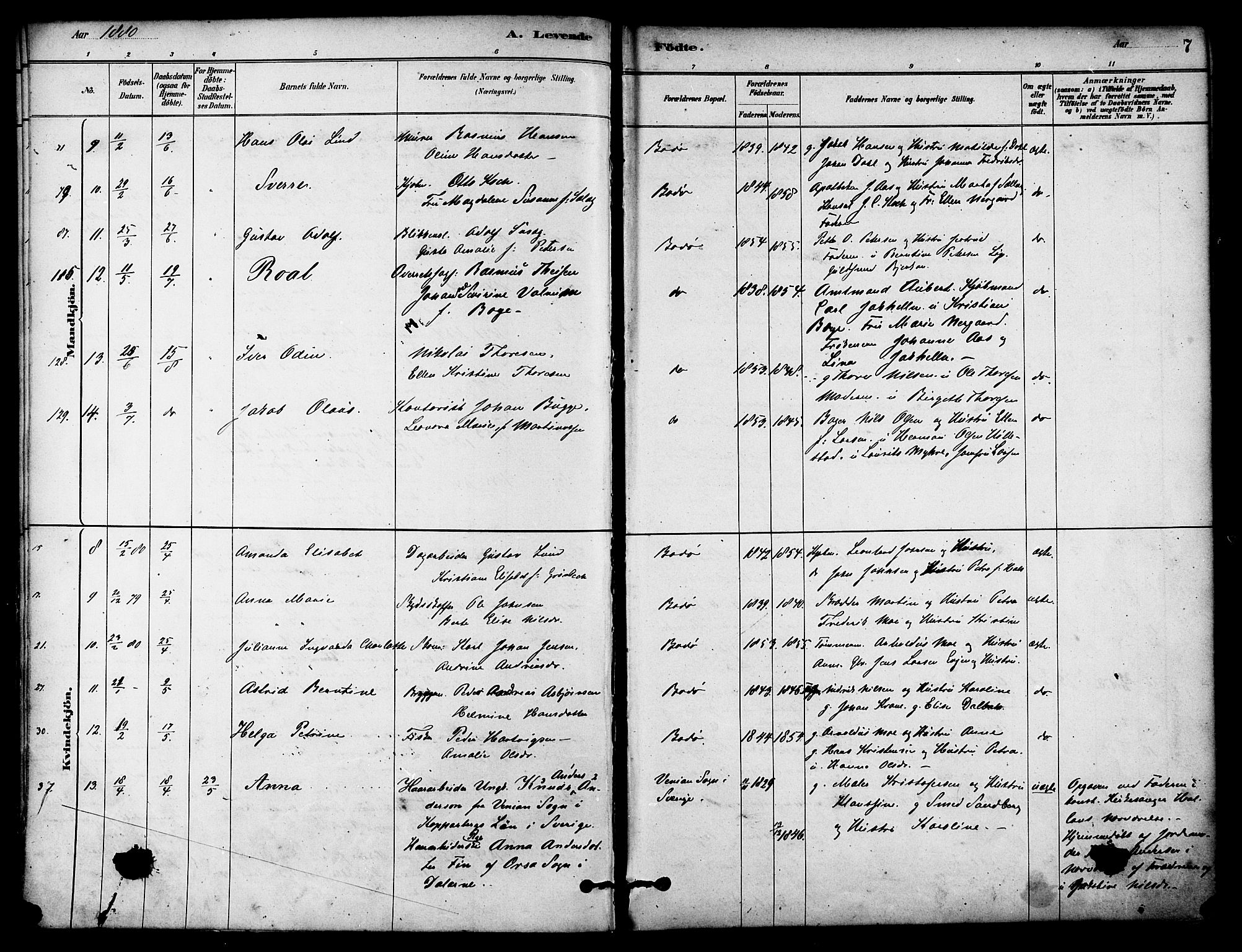 Ministerialprotokoller, klokkerbøker og fødselsregistre - Nordland, AV/SAT-A-1459/801/L0030: Parish register (copy) no. 801C05, 1879-1887, p. 7