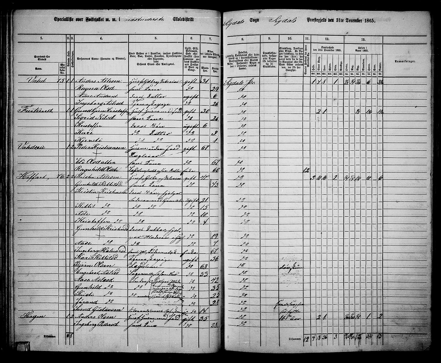 RA, 1865 census for Sigdal, 1865, p. 58