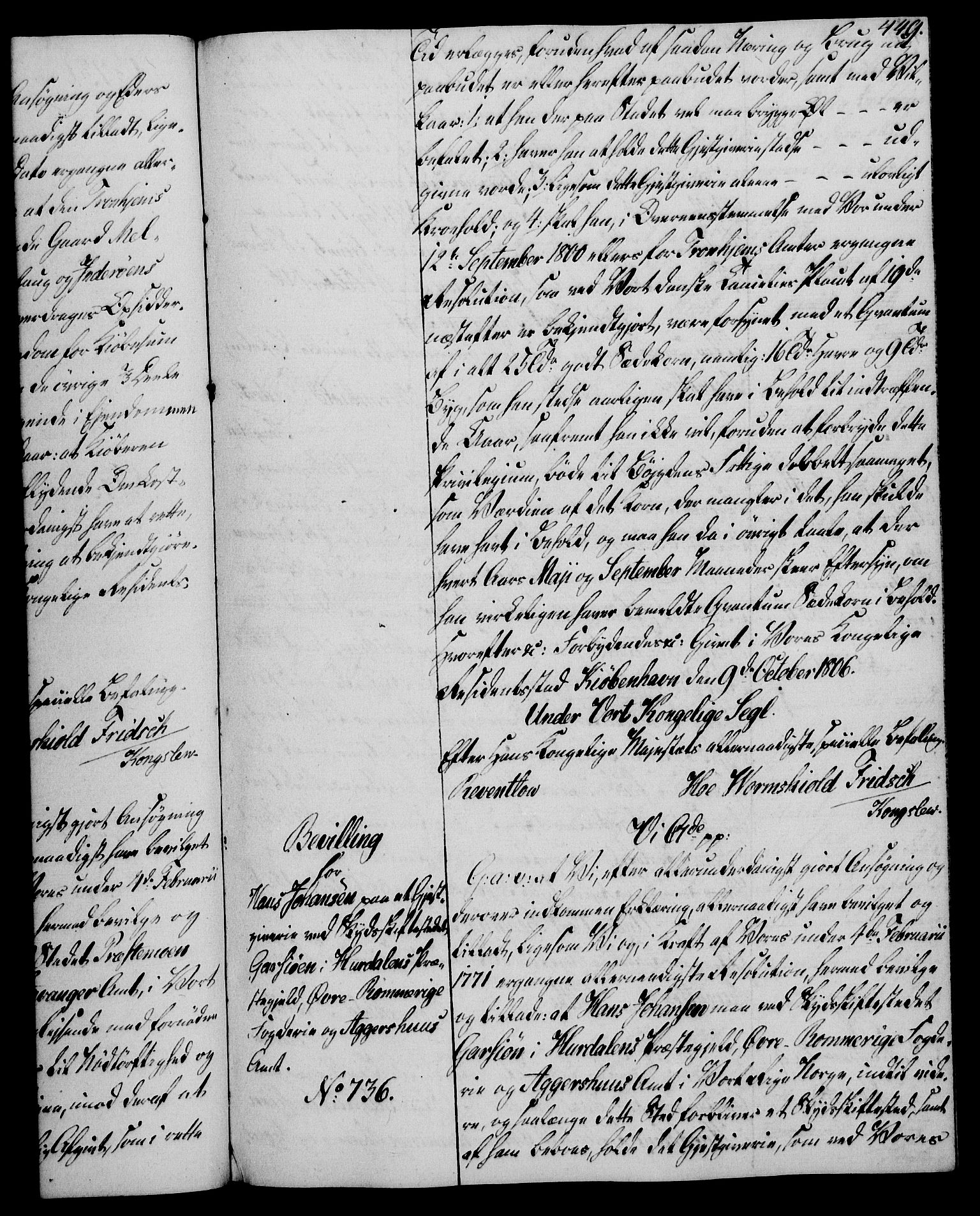 Rentekammeret, Kammerkanselliet, RA/EA-3111/G/Gg/Gga/L0018: Norsk ekspedisjonsprotokoll med register (merket RK 53.18), 1804-1806, p. 449