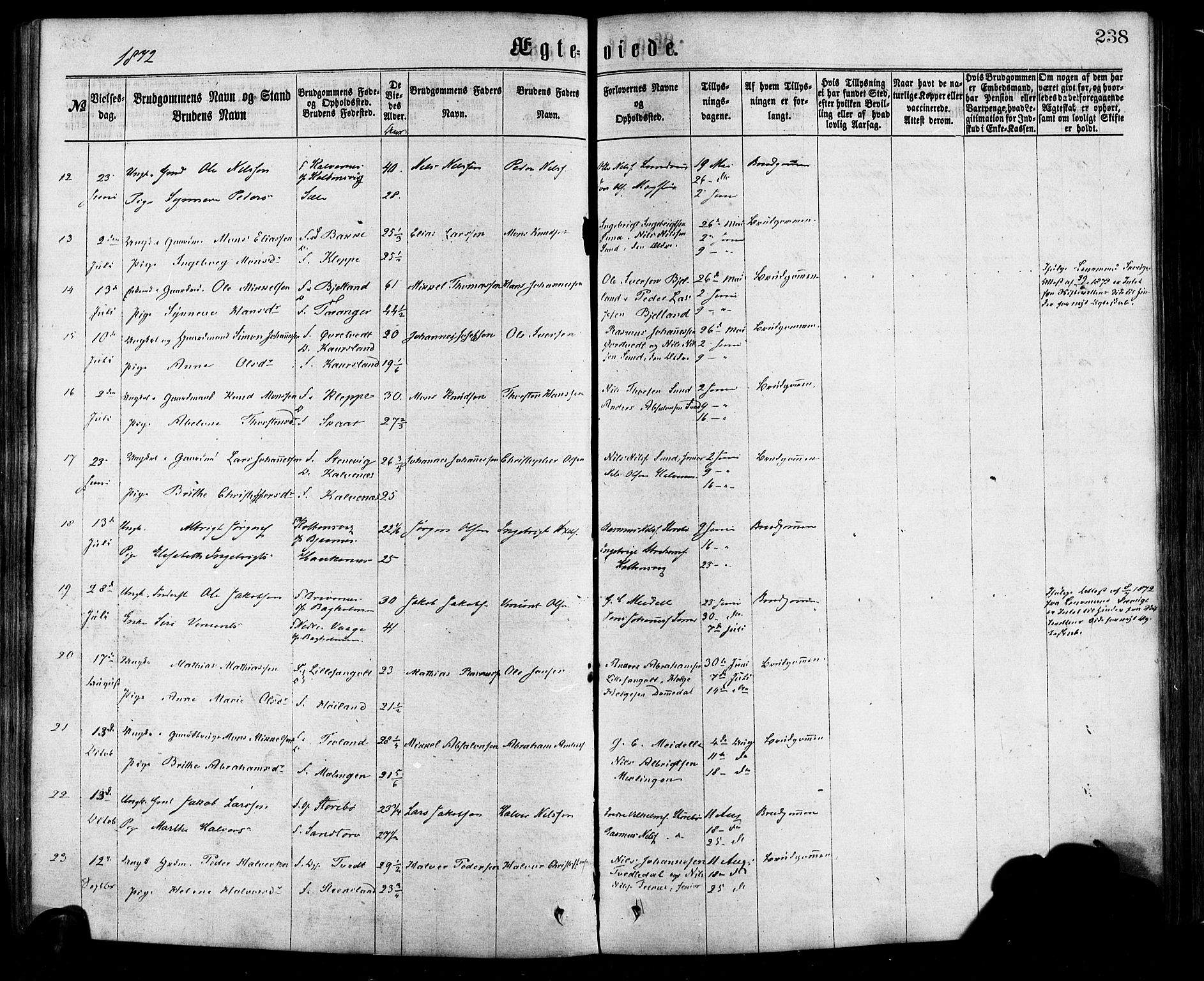 Sund sokneprestembete, AV/SAB-A-99930: Parish register (official) no. A 15, 1867-1881, p. 238