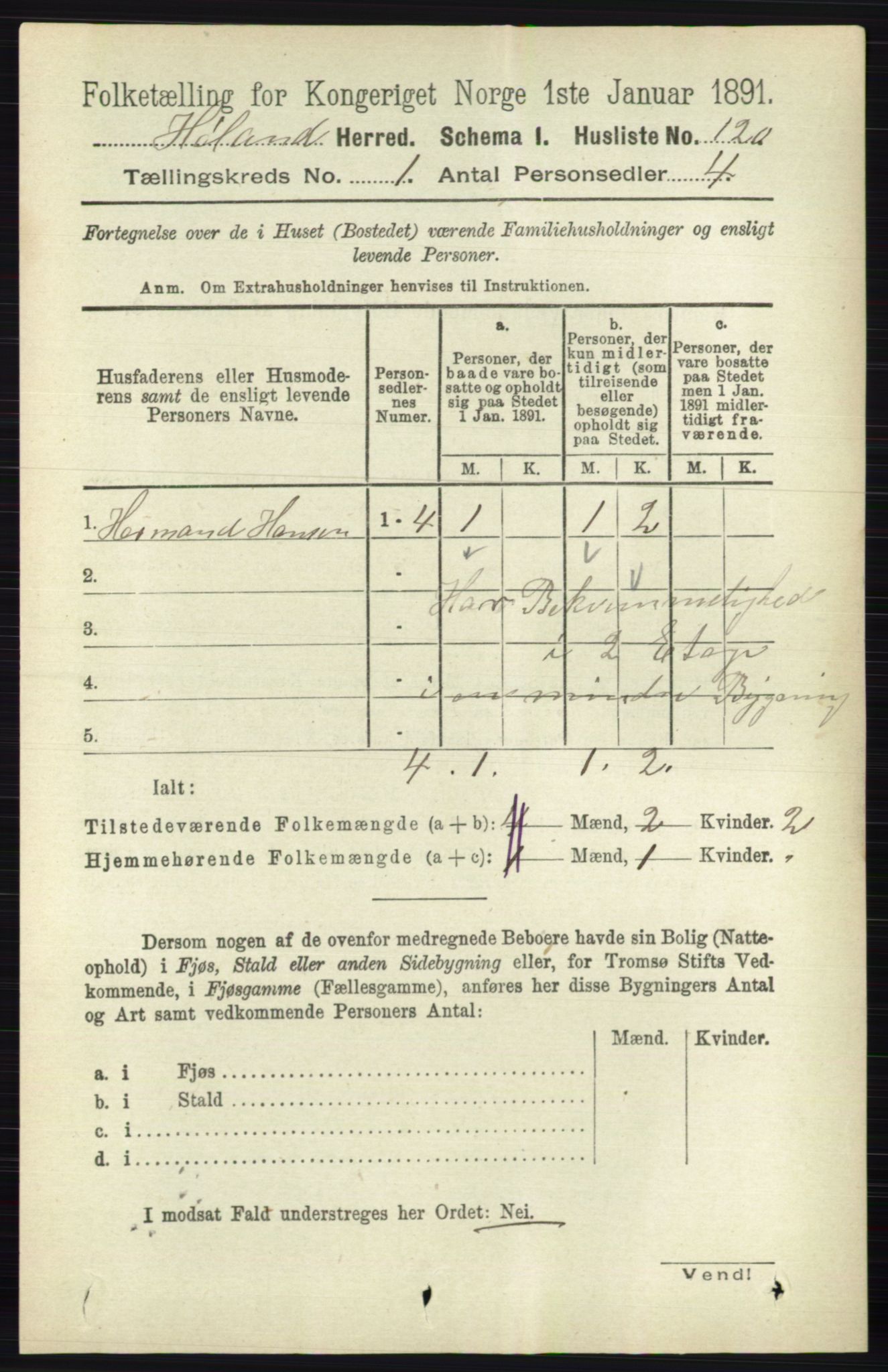 RA, 1891 census for 0221 Høland, 1891, p. 162