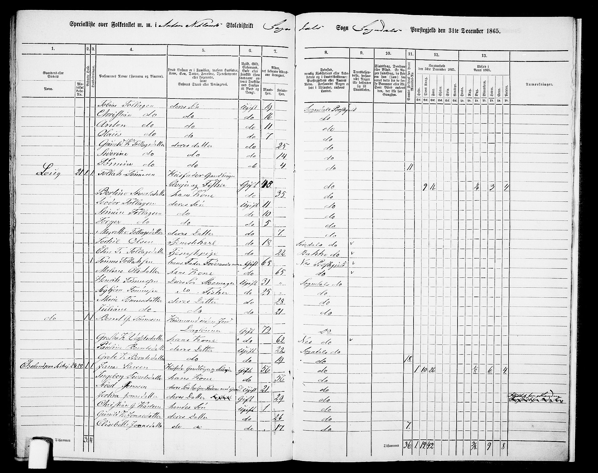 RA, 1865 census for Sokndal, 1865, p. 127