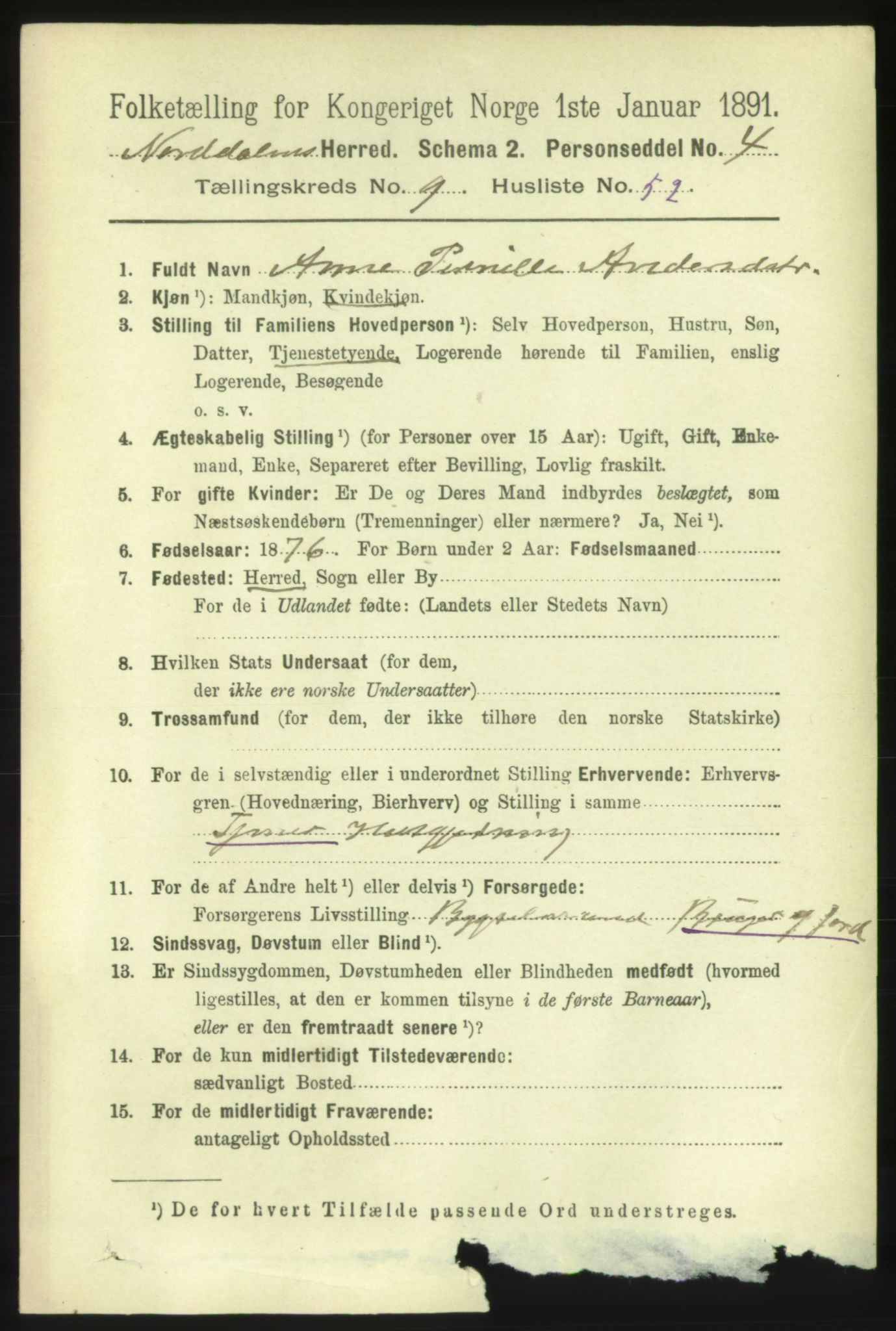 RA, 1891 census for 1524 Norddal, 1891, p. 2147