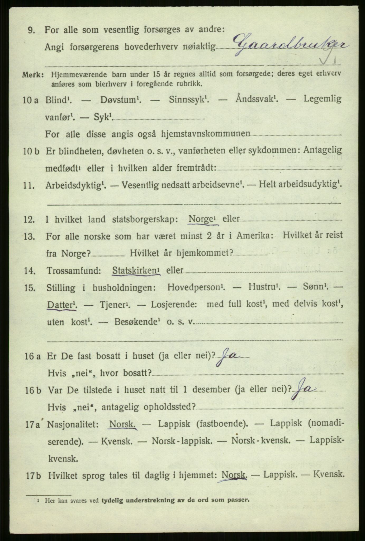 SATØ, 1920 census for Malangen, 1920, p. 805