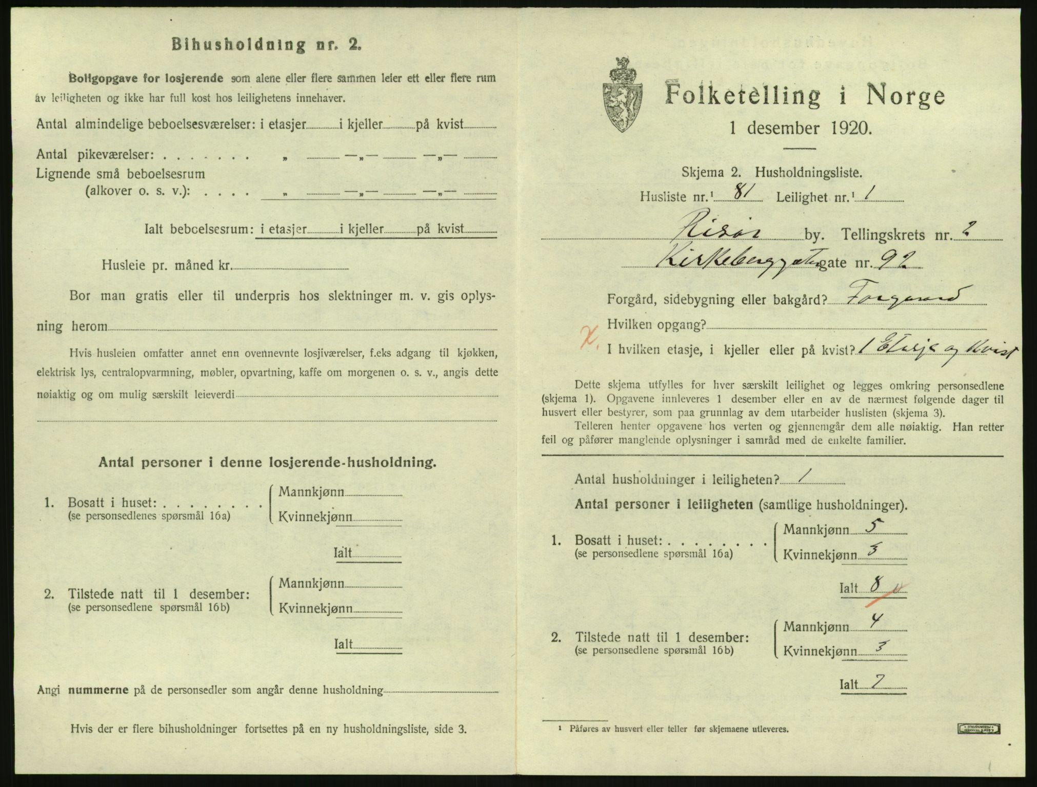 SAK, 1920 census for Risør, 1920, p. 2179