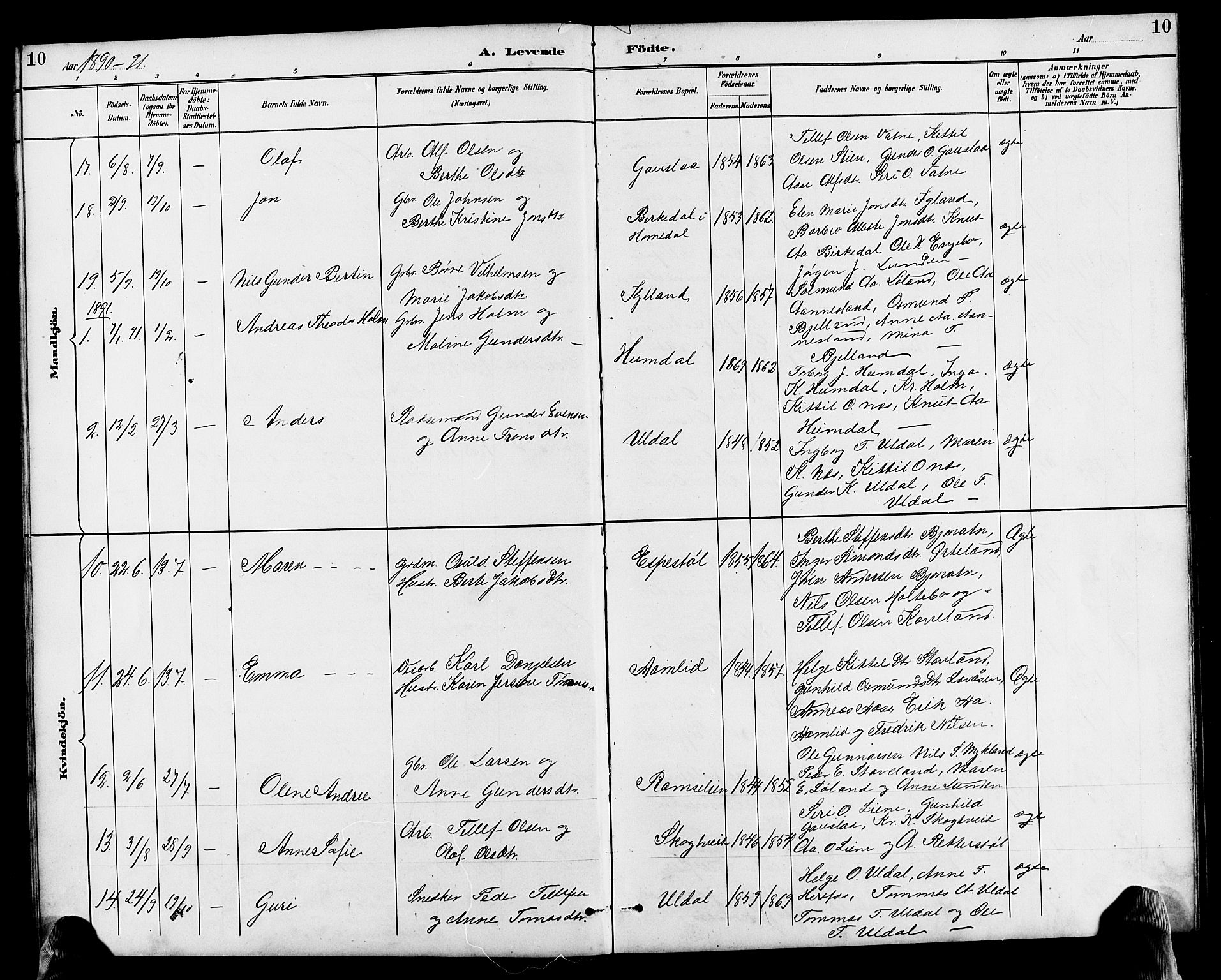 Herefoss sokneprestkontor, SAK/1111-0019/F/Fb/Fba/L0003: Parish register (copy) no. B 3, 1887-1925, p. 10