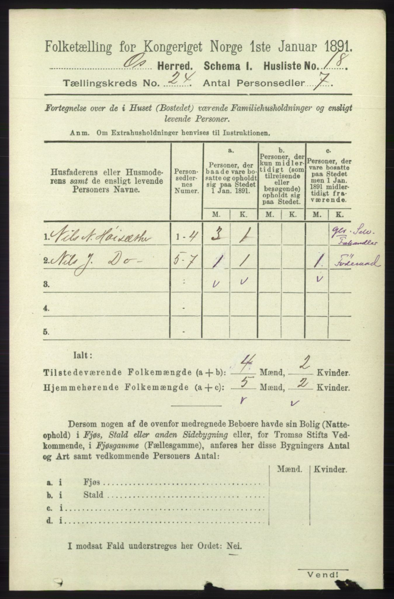 RA, 1891 census for 1243 Os, 1891, p. 5205