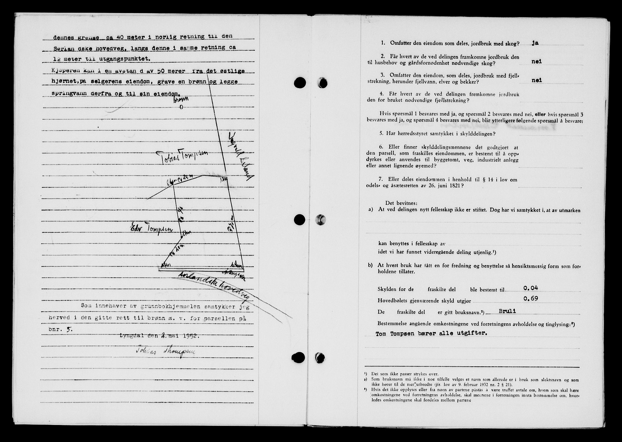 Lyngdal sorenskriveri, AV/SAK-1221-0004/G/Gb/L0667: Mortgage book no. A XIII, 1951-1952, Diary no: : 398/1952