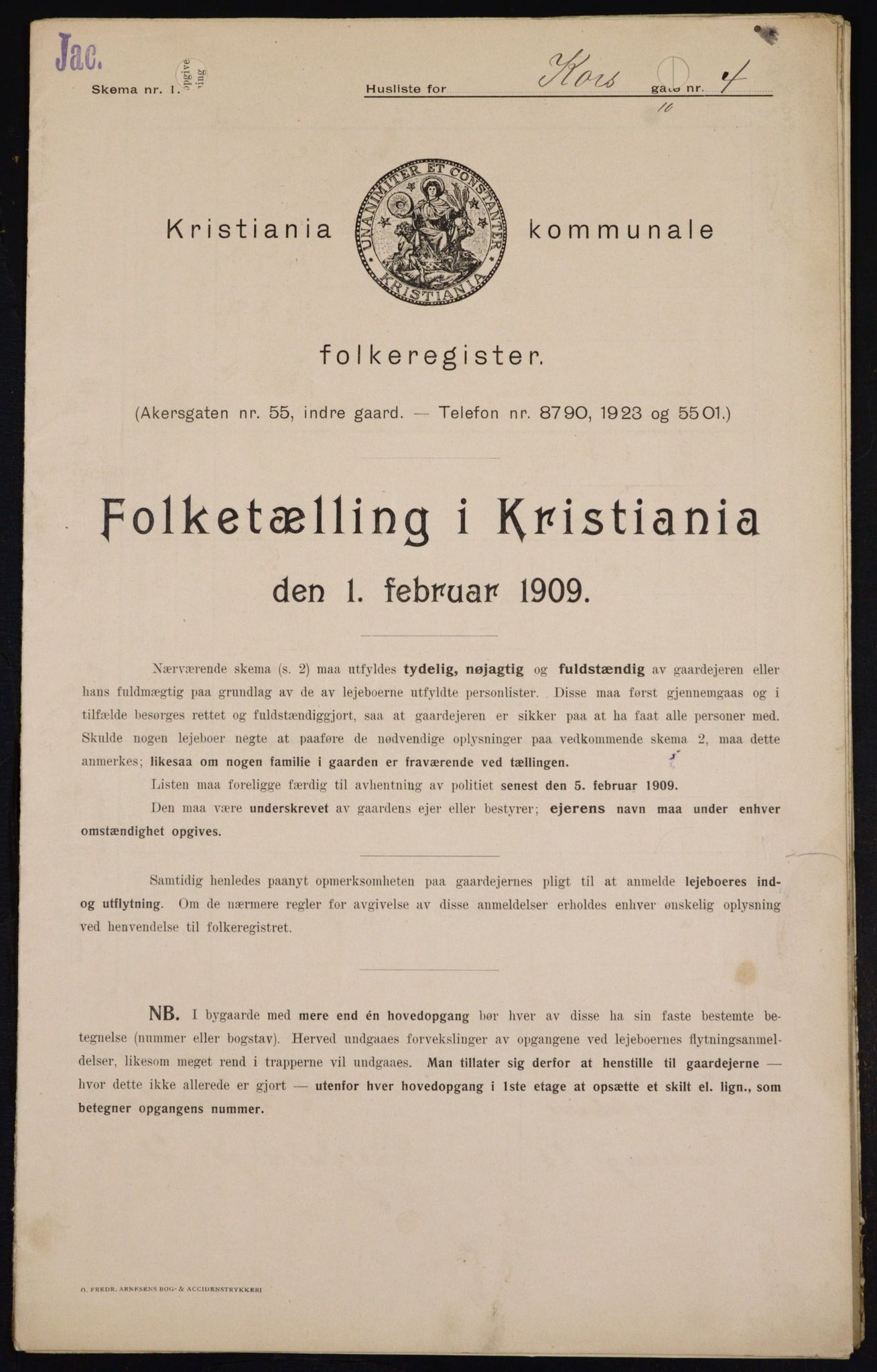 OBA, Municipal Census 1909 for Kristiania, 1909, p. 49018