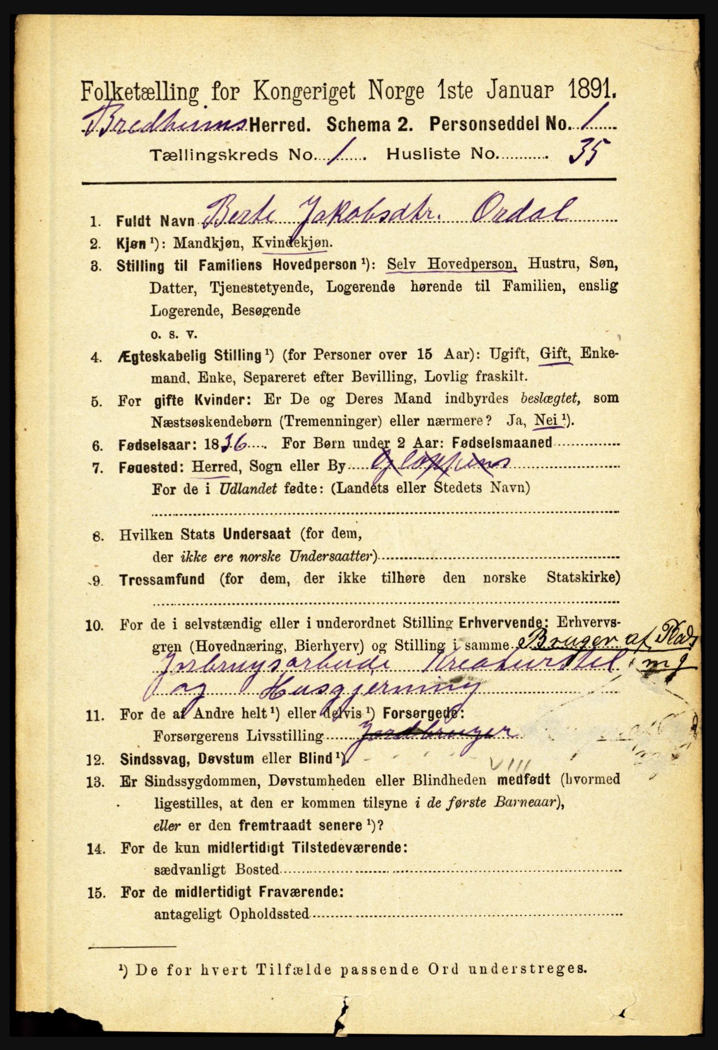 RA, 1891 census for 1446 Breim, 1891, p. 295