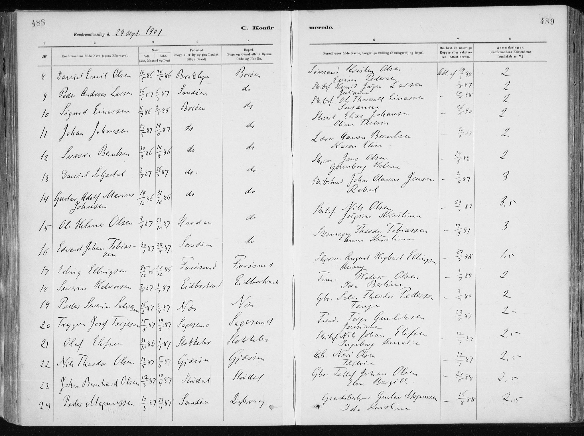 Dypvåg sokneprestkontor, SAK/1111-0007/F/Fa/Faa/L0008: Parish register (official) no. A 8, 1885-1906, p. 488-489
