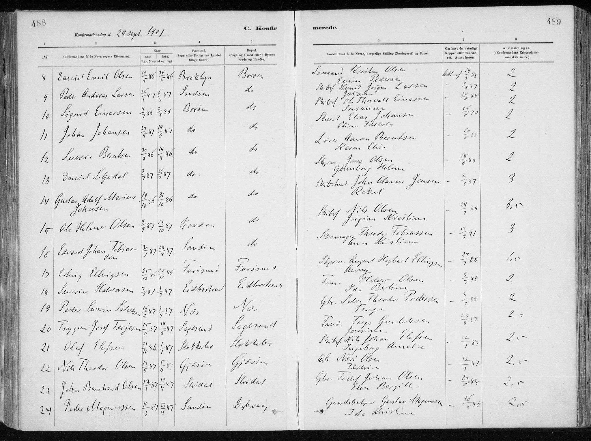 Dypvåg sokneprestkontor, AV/SAK-1111-0007/F/Fa/Faa/L0008: Parish register (official) no. A 8, 1885-1906, p. 488-489