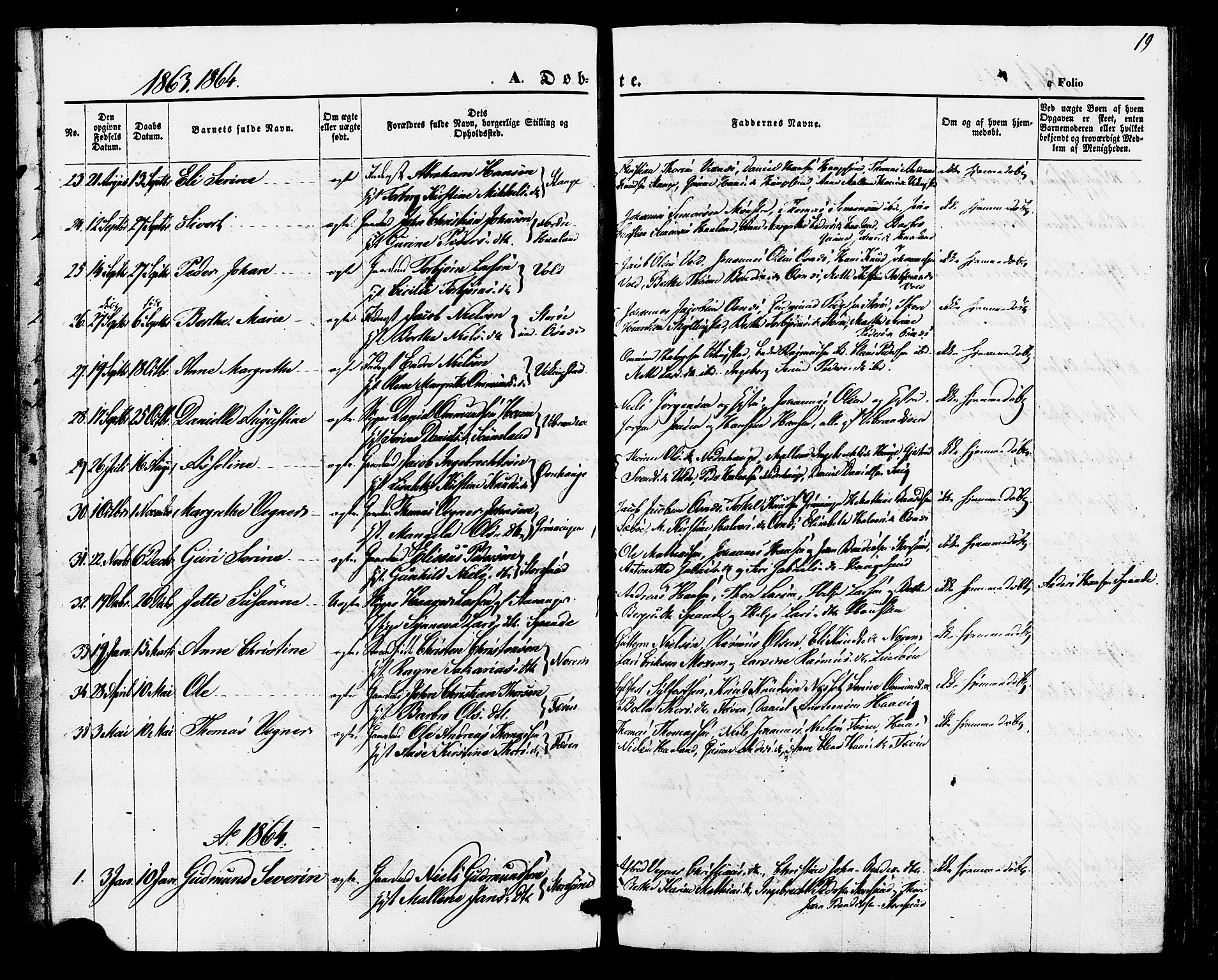 Torvastad sokneprestkontor, AV/SAST-A -101857/H/Ha/Haa/L0010: Parish register (official) no. A 10, 1857-1878, p. 19