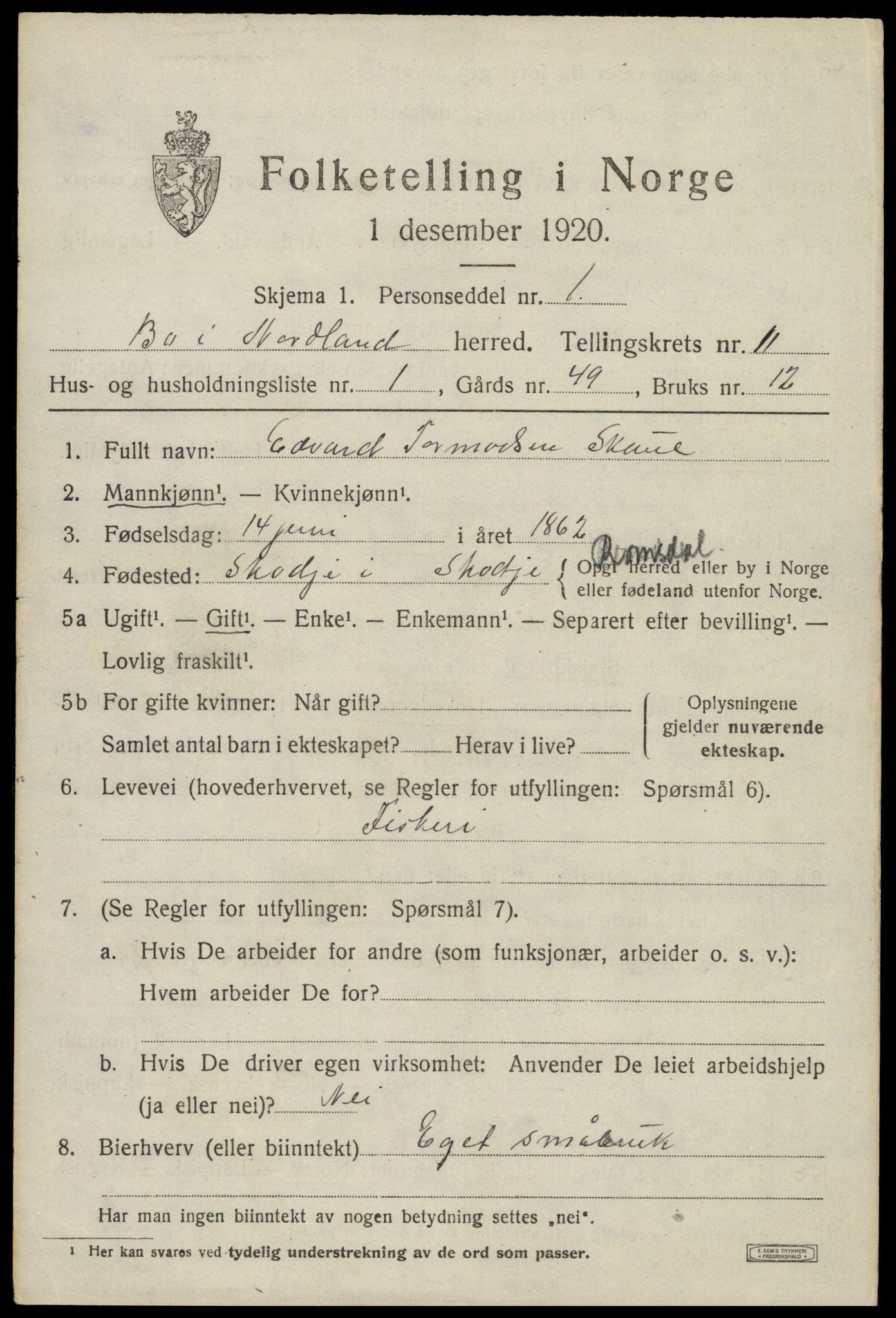 SAT, 1920 census for Bø, 1920, p. 9984