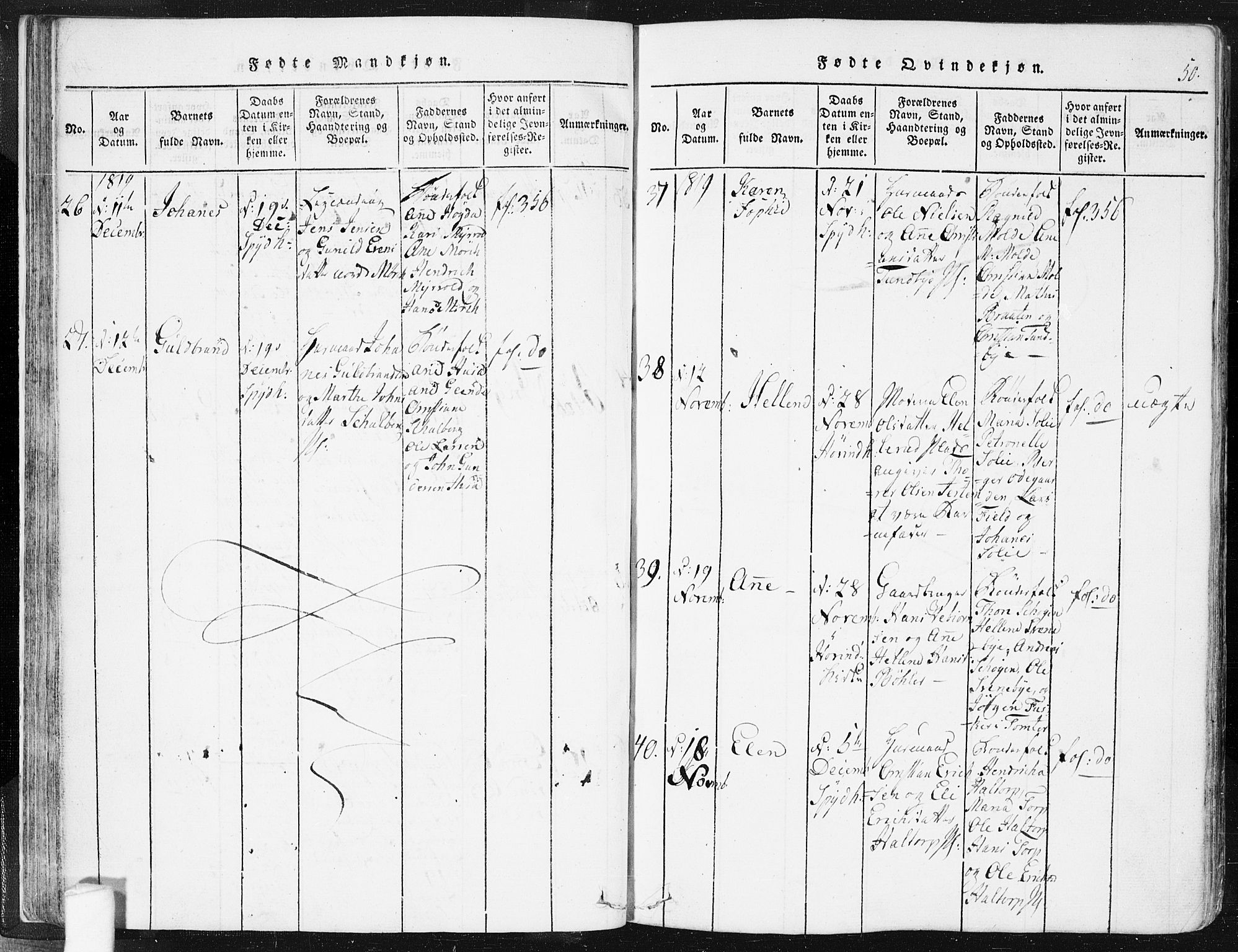 Spydeberg prestekontor Kirkebøker, AV/SAO-A-10924/F/Fa/L0004: Parish register (official) no. I 4, 1814-1841, p. 50