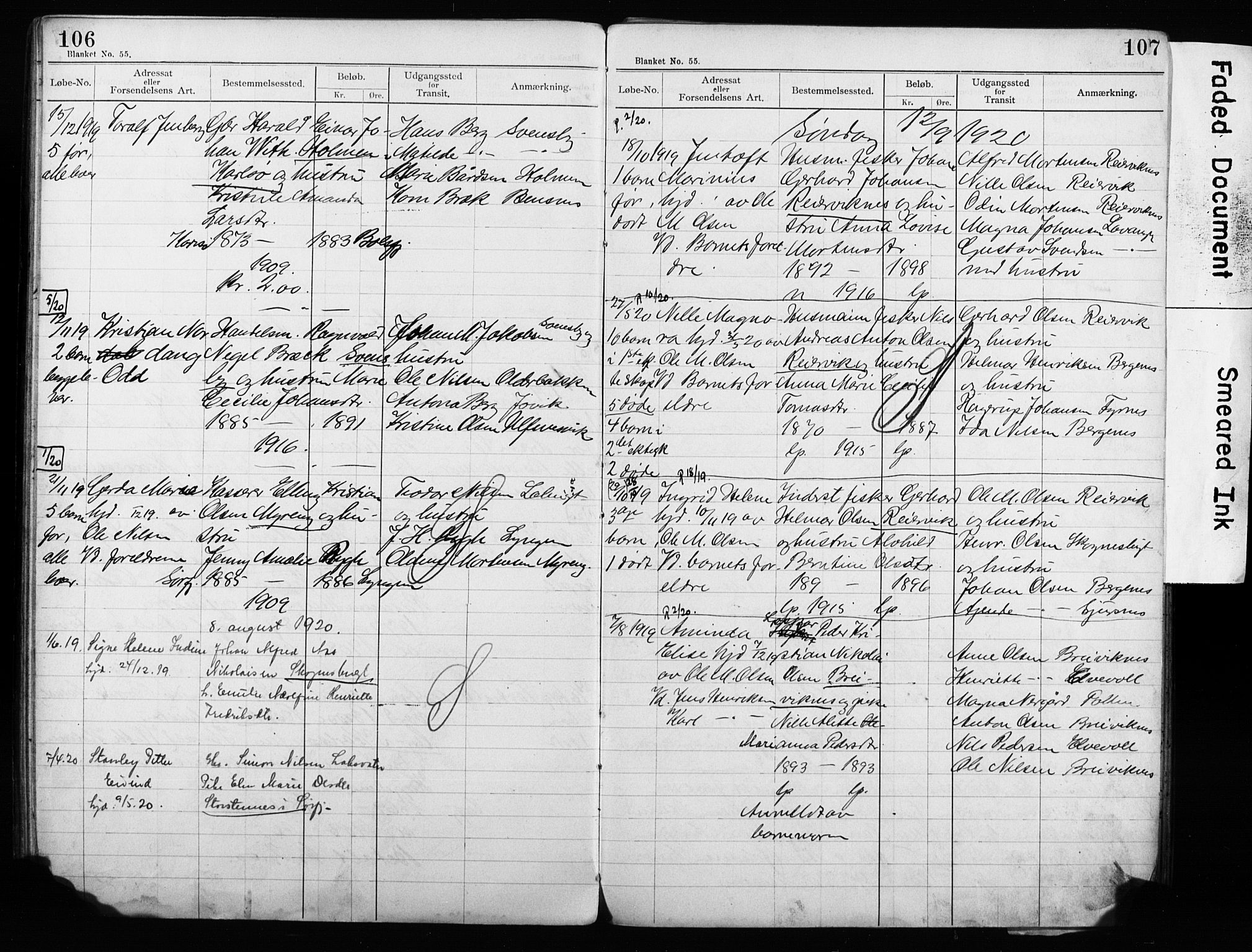 Lyngen sokneprestembete, AV/SATØ-S-1289/H/Ha/L0052/0002: Baptism register no. 52.2, 1915-1928, p. 106-107