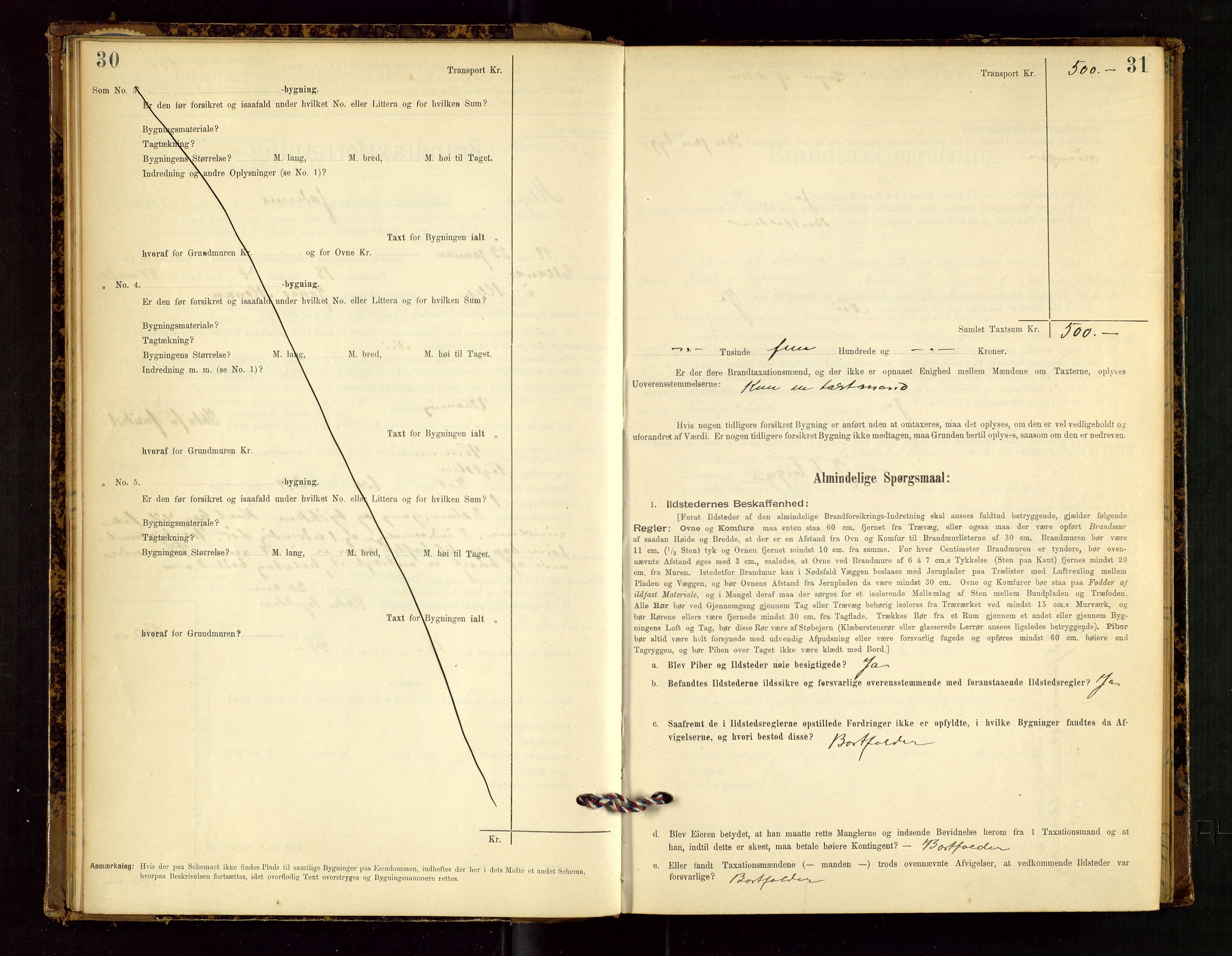 Klepp lensmannskontor, AV/SAST-A-100163/Goc/L0002: "Brandtaxationsprotokol" m/register, 1898-1902, p. 30-31