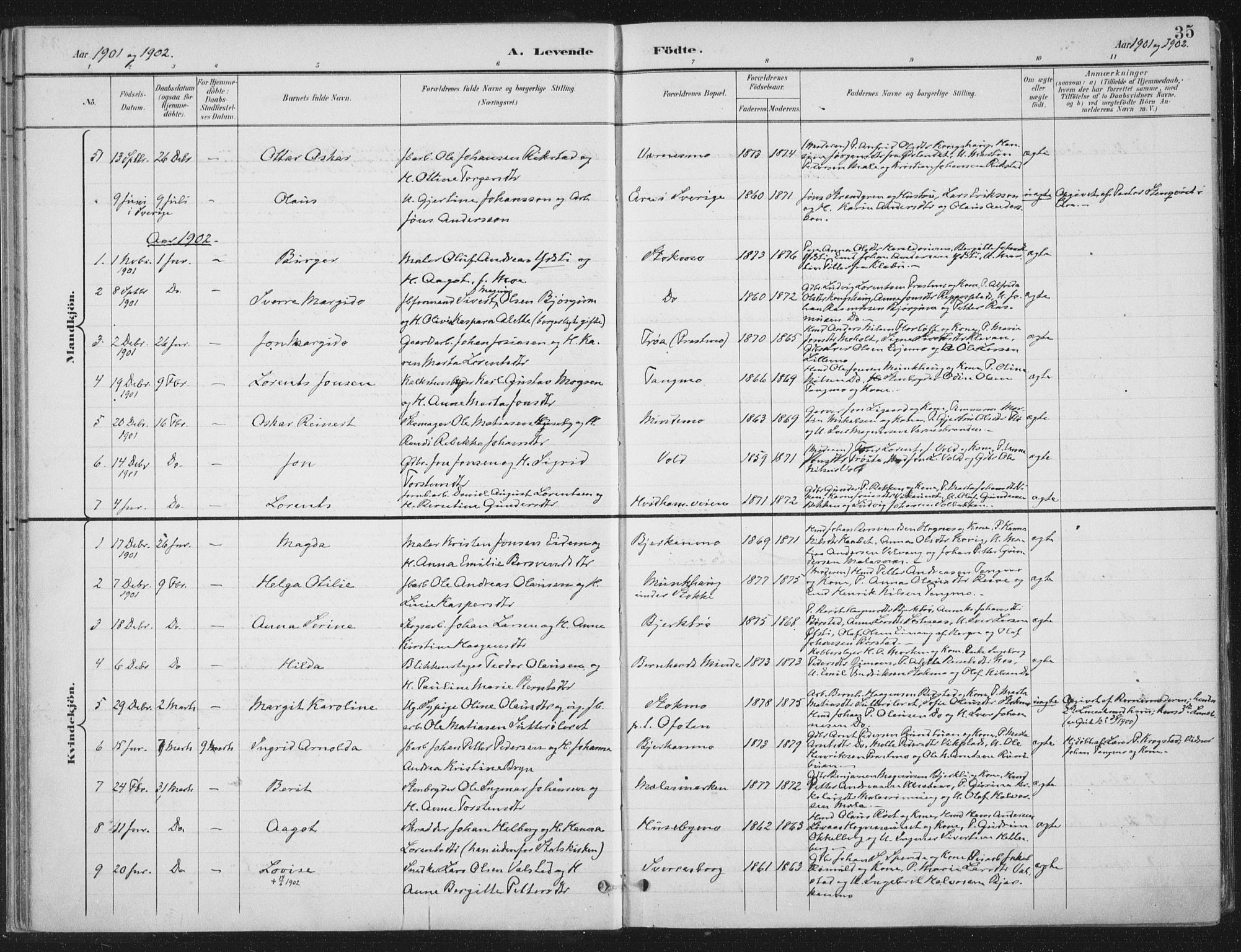 Ministerialprotokoller, klokkerbøker og fødselsregistre - Nord-Trøndelag, SAT/A-1458/709/L0082: Parish register (official) no. 709A22, 1896-1916, p. 35