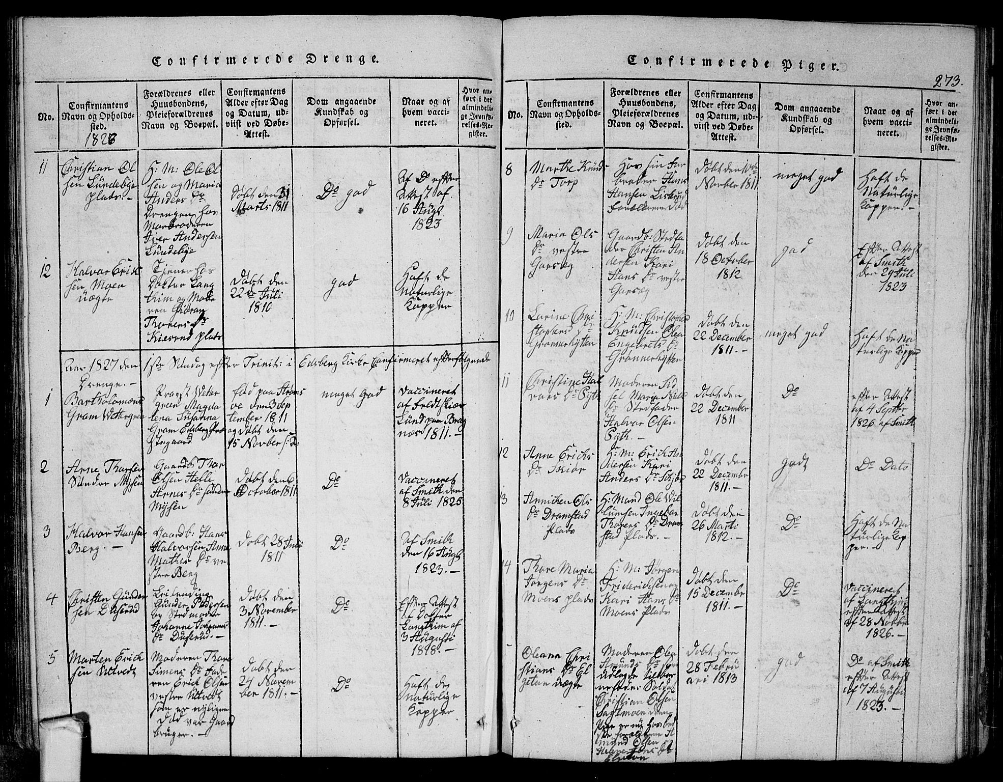 Eidsberg prestekontor Kirkebøker, SAO/A-10905/G/Ga/L0001: Parish register (copy) no. I 1, 1814-1831, p. 273