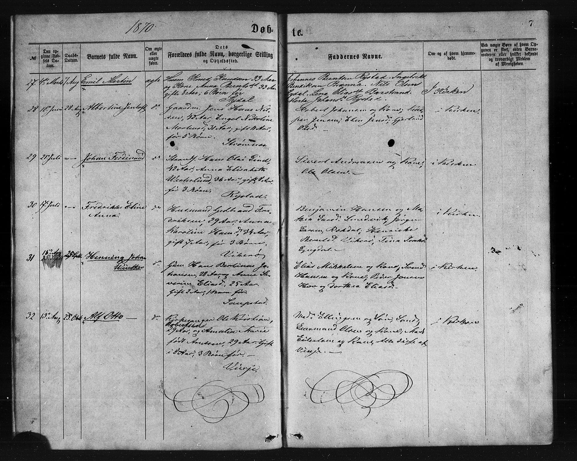 Ministerialprotokoller, klokkerbøker og fødselsregistre - Nordland, AV/SAT-A-1459/876/L1096: Parish register (official) no. 876A02, 1870-1886, p. 7