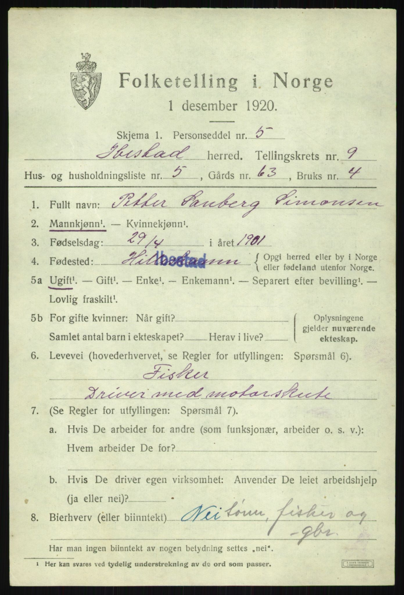 SATØ, 1920 census for Ibestad, 1920, p. 5487