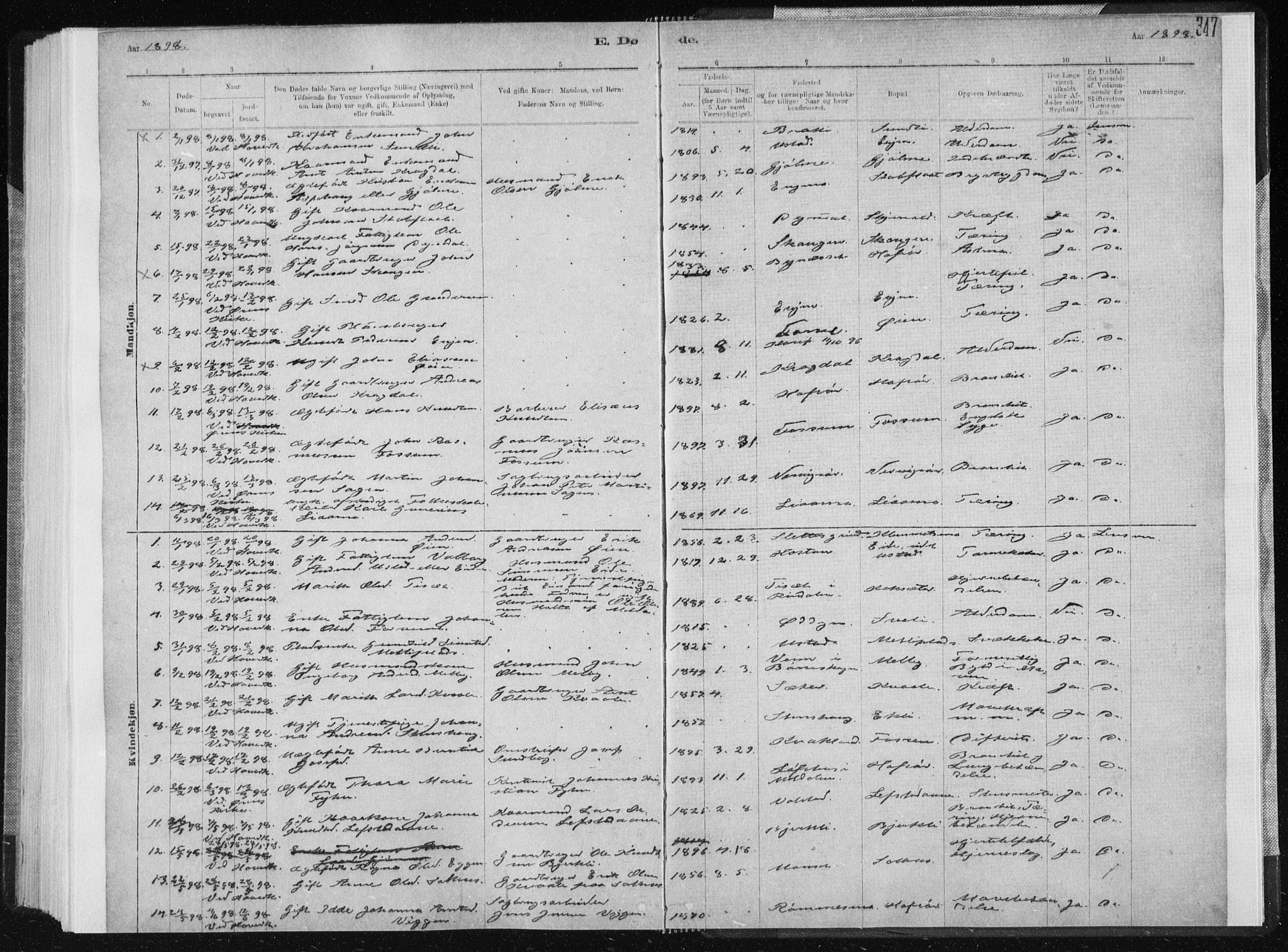 Ministerialprotokoller, klokkerbøker og fødselsregistre - Sør-Trøndelag, AV/SAT-A-1456/668/L0818: Parish register (copy) no. 668C07, 1885-1898, p. 347