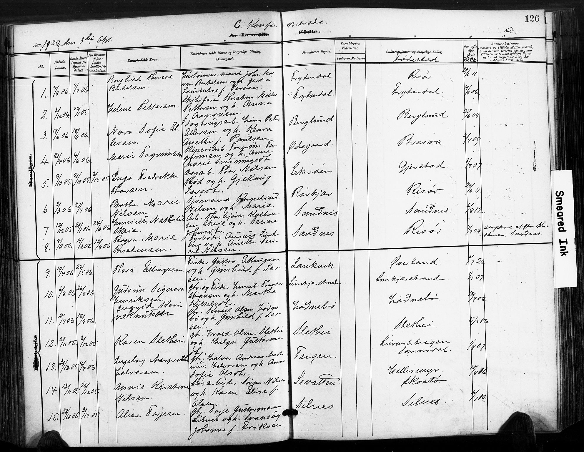 Søndeled sokneprestkontor, SAK/1111-0038/F/Fa/L0006: Parish register (official) no. A 6, 1900-1922, p. 126