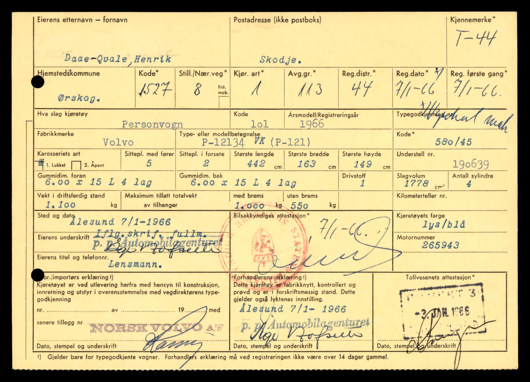 Møre og Romsdal vegkontor - Ålesund trafikkstasjon, AV/SAT-A-4099/F/Fe/L0001: Registreringskort for kjøretøy T 3 - T 127, 1927-1998, p. 879