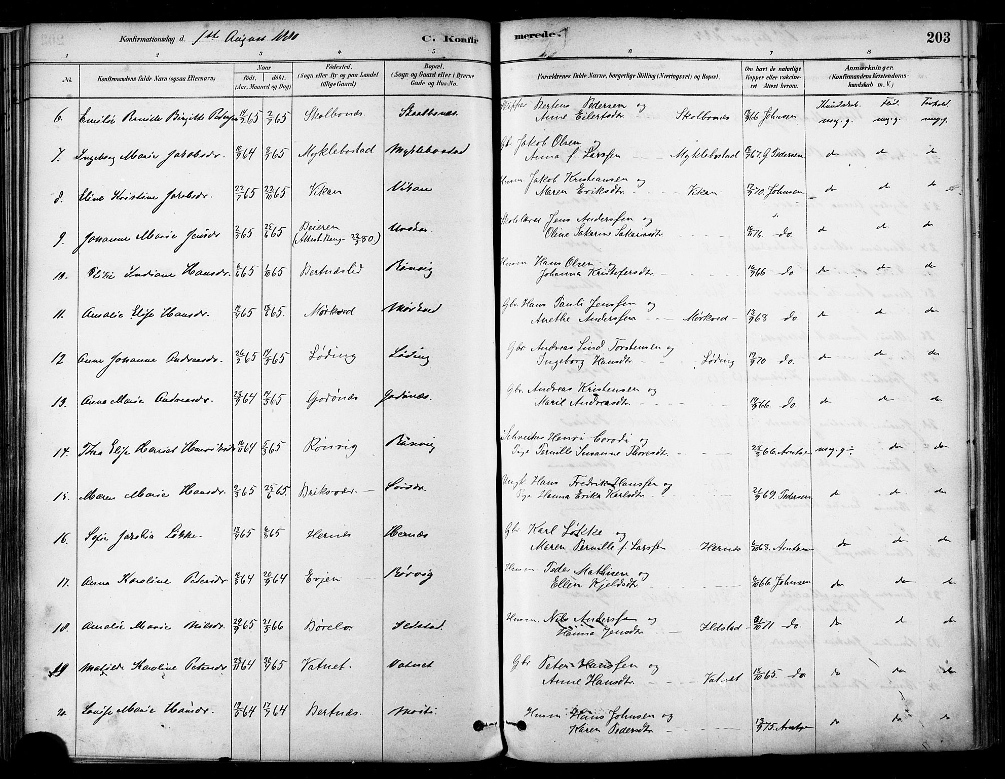Ministerialprotokoller, klokkerbøker og fødselsregistre - Nordland, AV/SAT-A-1459/802/L0054: Parish register (official) no. 802A01, 1879-1893, p. 203