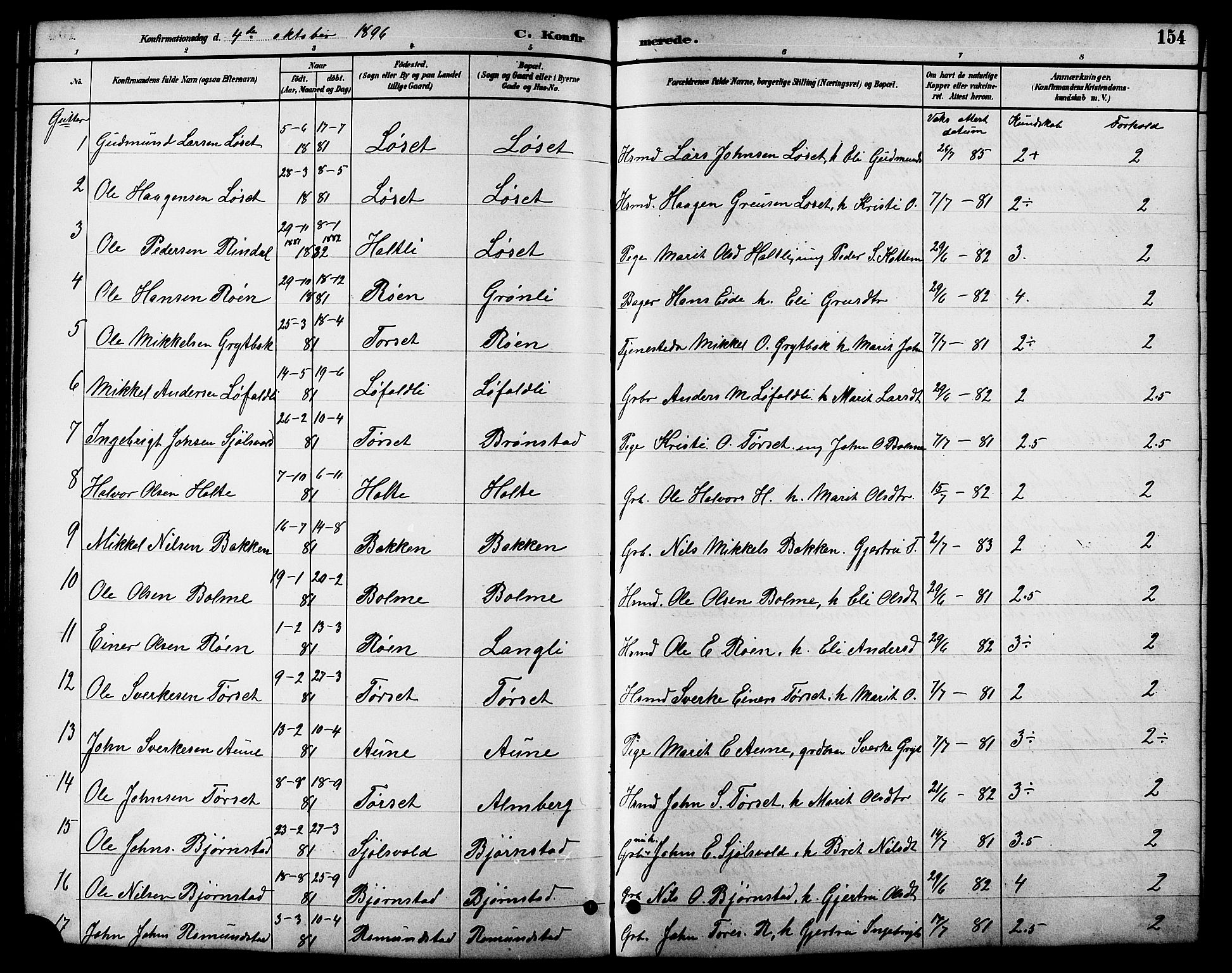 Ministerialprotokoller, klokkerbøker og fødselsregistre - Møre og Romsdal, SAT/A-1454/598/L1078: Parish register (copy) no. 598C03, 1892-1909, p. 154