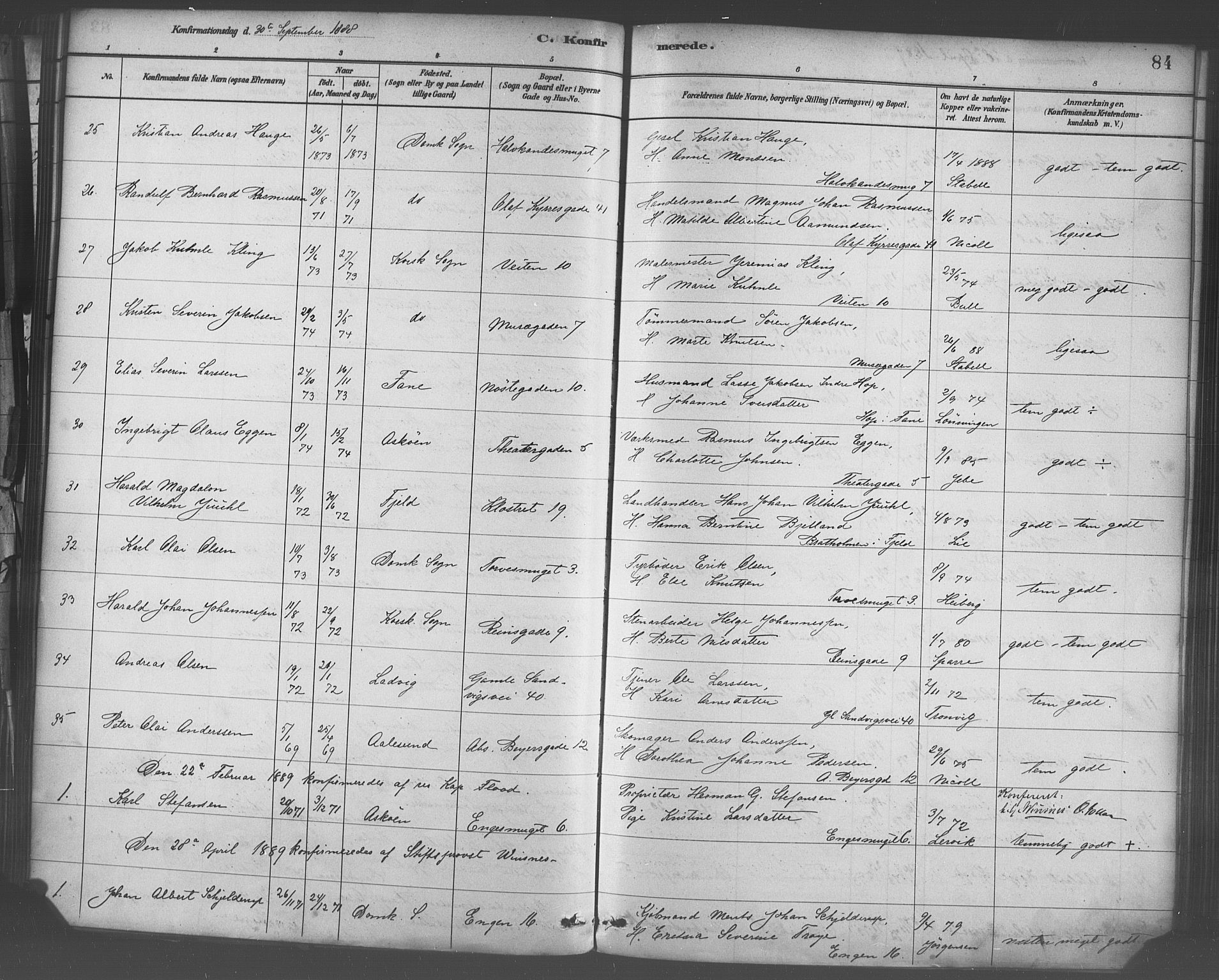 Domkirken sokneprestembete, SAB/A-74801/H/Haa/L0030: Parish register (official) no. C 5, 1880-1898, p. 84
