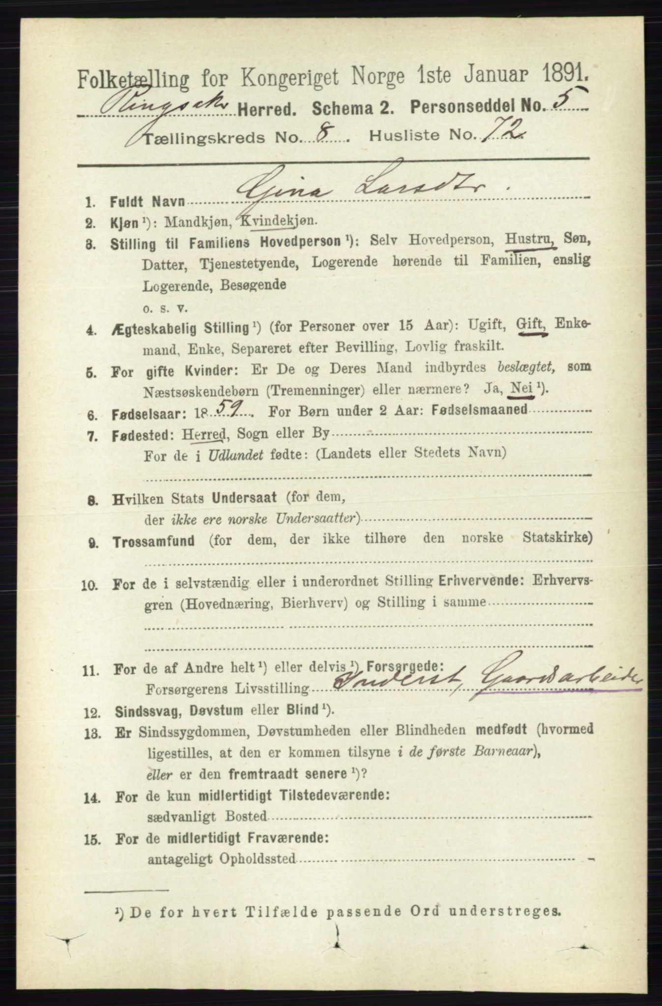 RA, 1891 census for 0412 Ringsaker, 1891, p. 4883