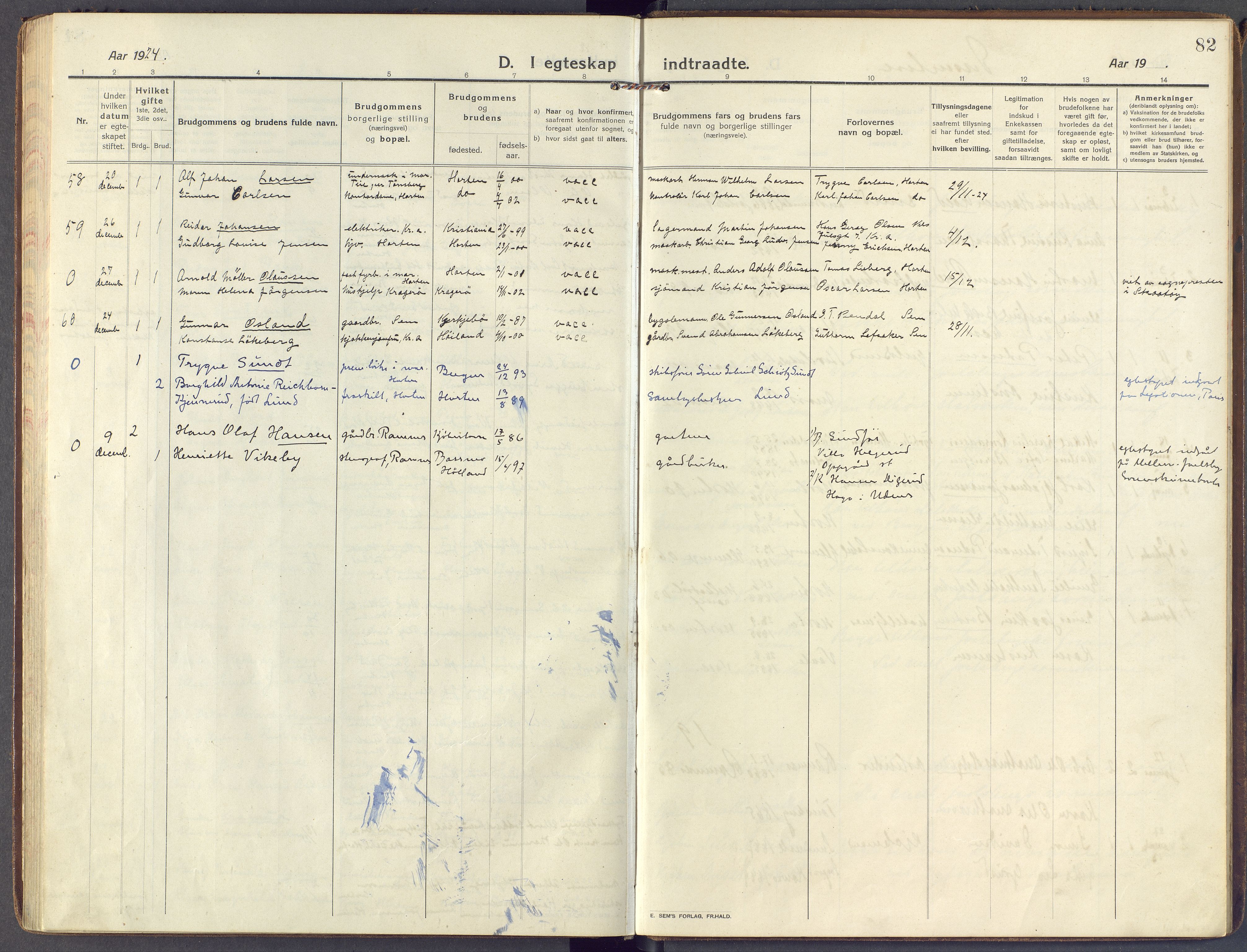 Horten kirkebøker, SAKO/A-348/F/Fa/L0008: Parish register (official) no. 8, 1913-1924, p. 82