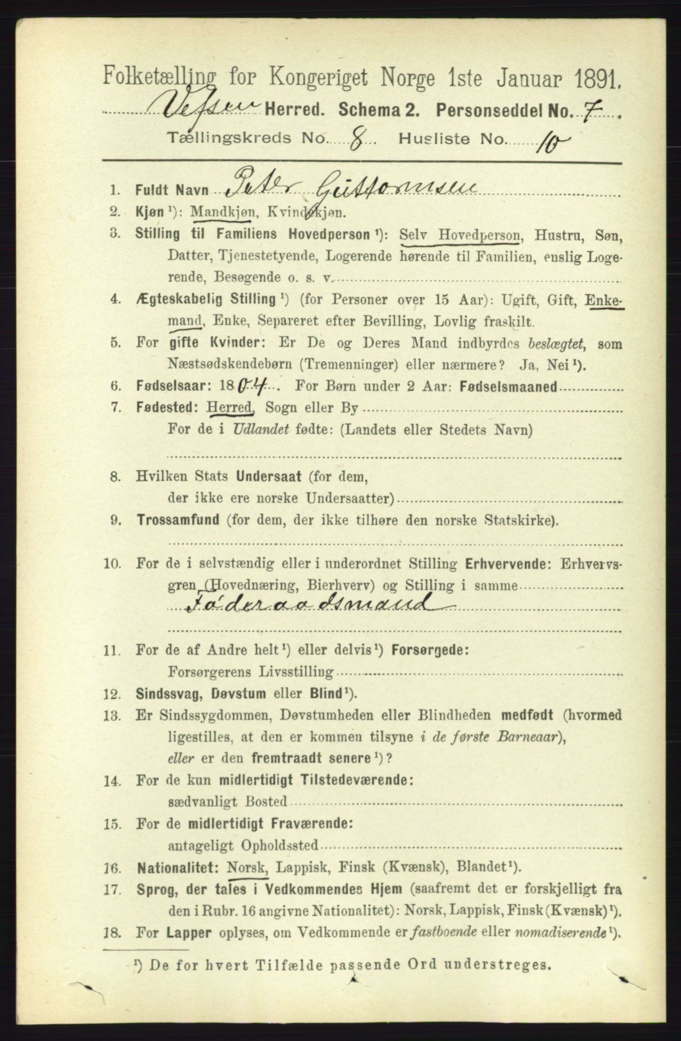 RA, 1891 census for 1824 Vefsn, 1891, p. 4301