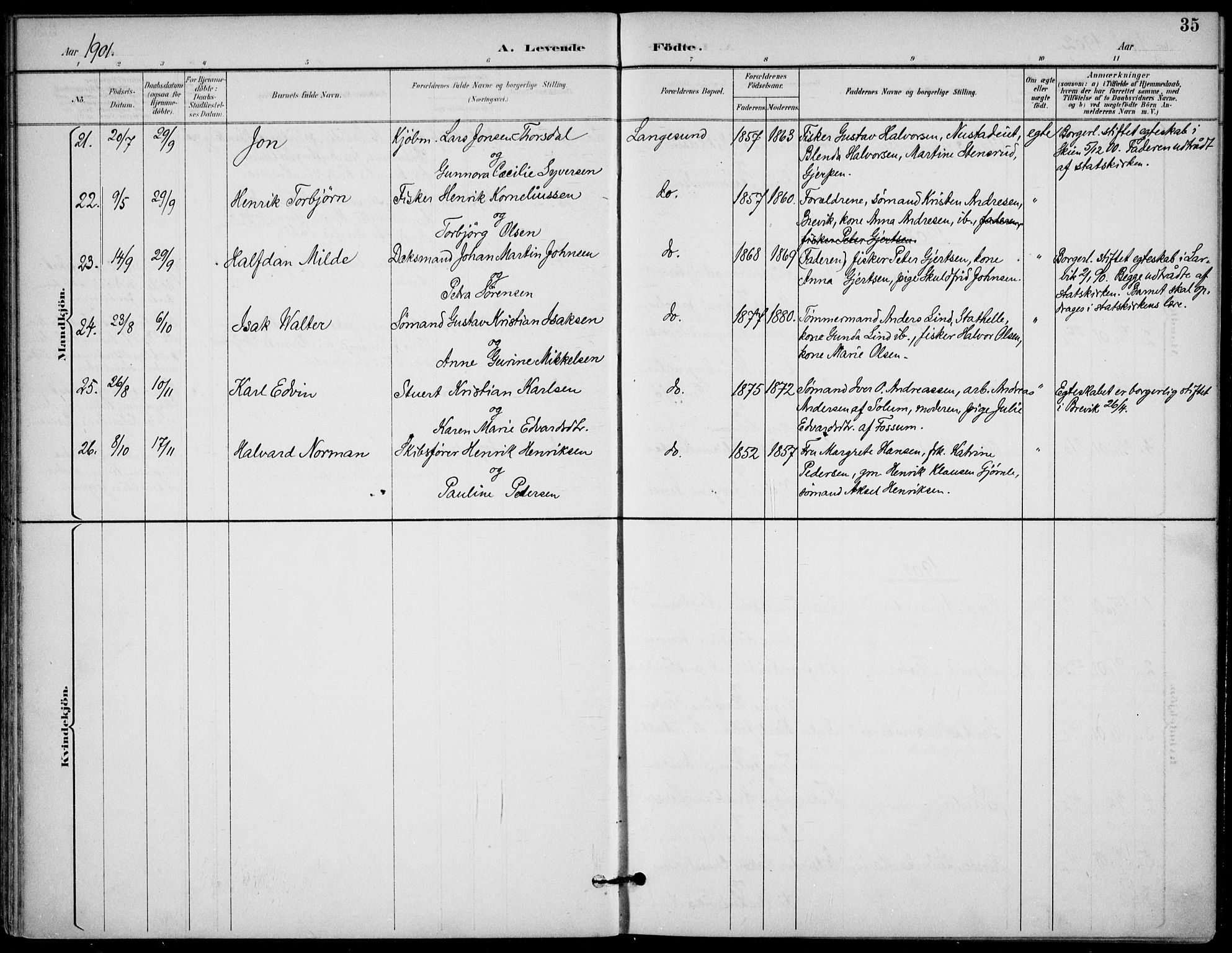 Langesund kirkebøker, SAKO/A-280/F/Fa/L0003: Parish register (official) no. 3, 1893-1907, p. 35