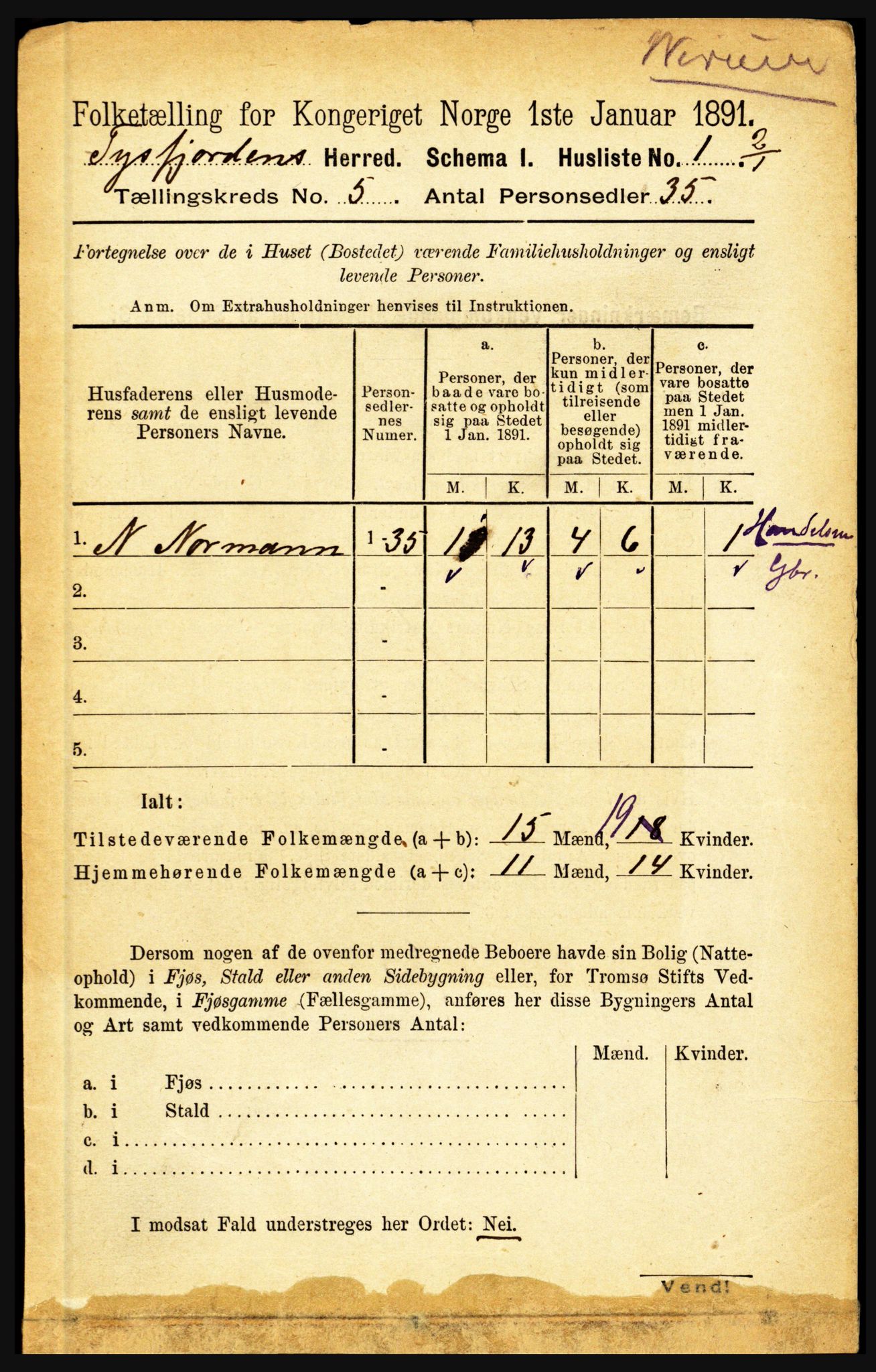 RA, 1891 census for 1850 Tysfjord, 1891, p. 1712
