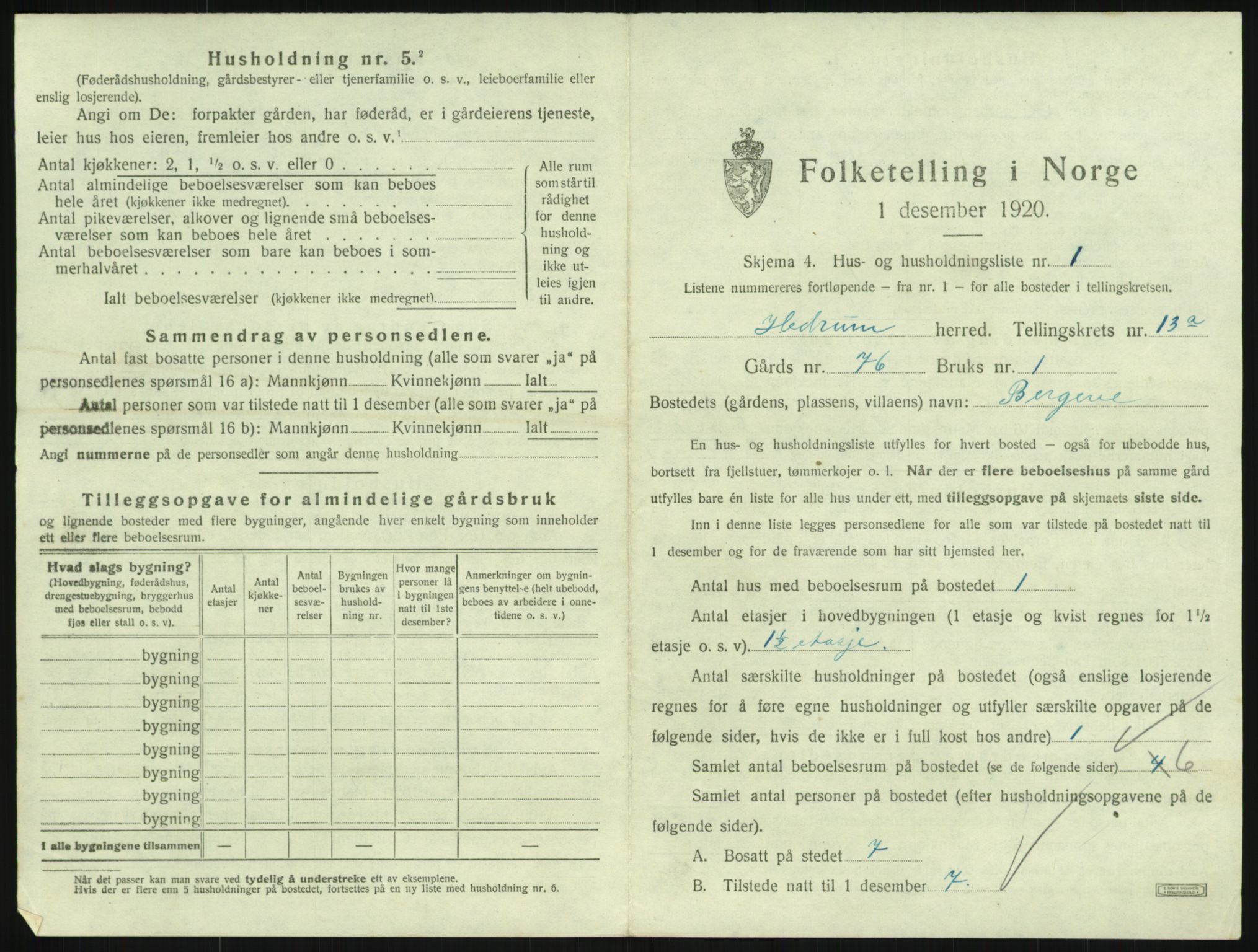 SAKO, 1920 census for Hedrum, 1920, p. 1169