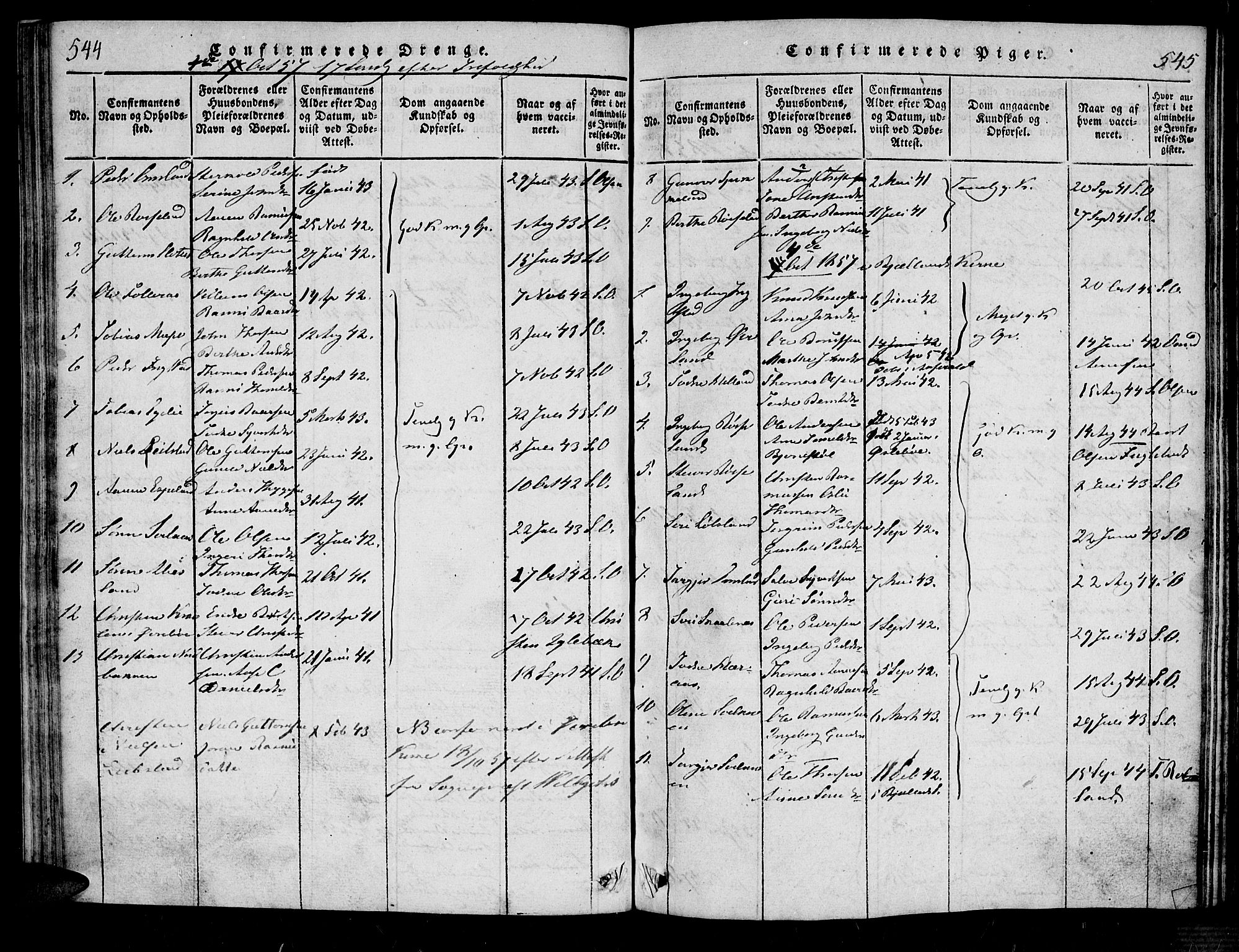 Bjelland sokneprestkontor, AV/SAK-1111-0005/F/Fa/Fab/L0002: Parish register (official) no. A 2, 1816-1869, p. 544-545