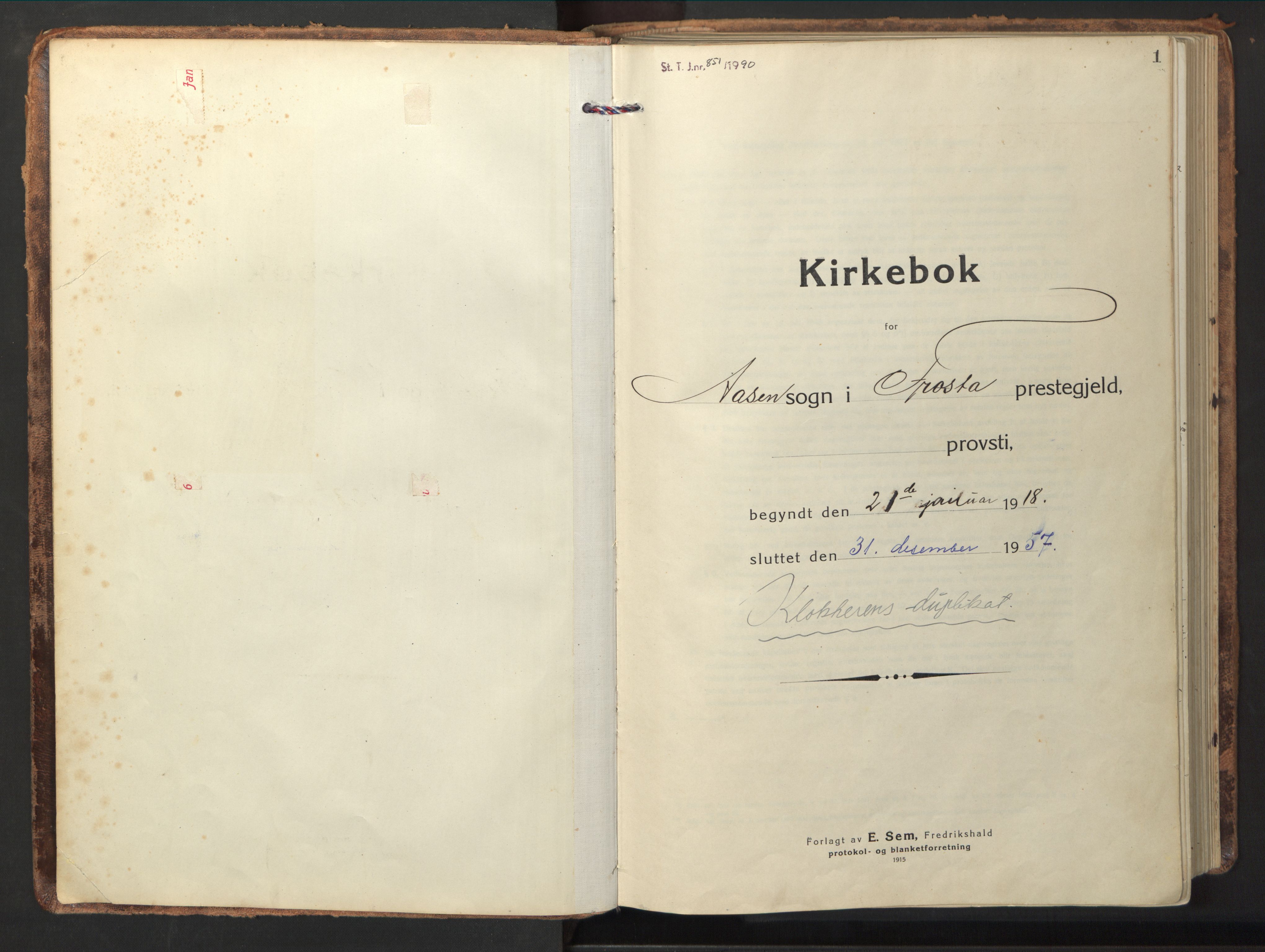 Ministerialprotokoller, klokkerbøker og fødselsregistre - Nord-Trøndelag, AV/SAT-A-1458/714/L0136: Parish register (copy) no. 714C05, 1918-1957, p. 1