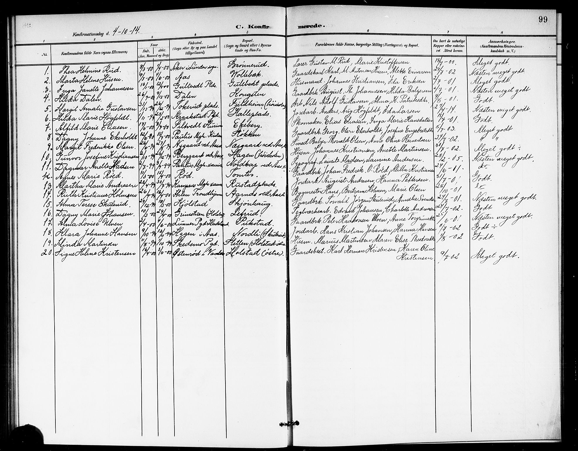 Ås prestekontor Kirkebøker, AV/SAO-A-10894/G/Ga/L0004: Parish register (copy) no. I 4, 1901-1915, p. 99