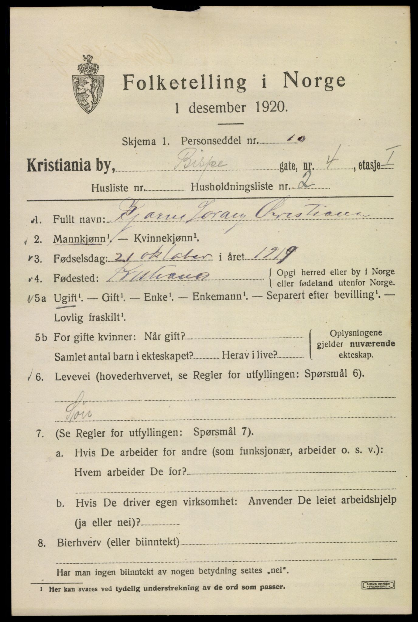 SAO, 1920 census for Kristiania, 1920, p. 157047