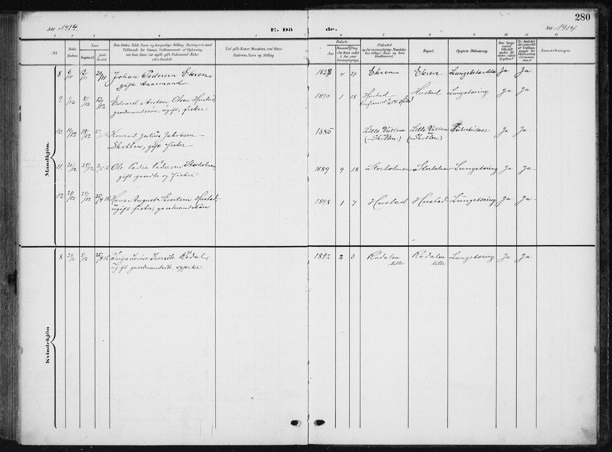 Ministerialprotokoller, klokkerbøker og fødselsregistre - Møre og Romsdal, AV/SAT-A-1454/567/L0784: Parish register (copy) no. 567C04, 1903-1938, p. 280