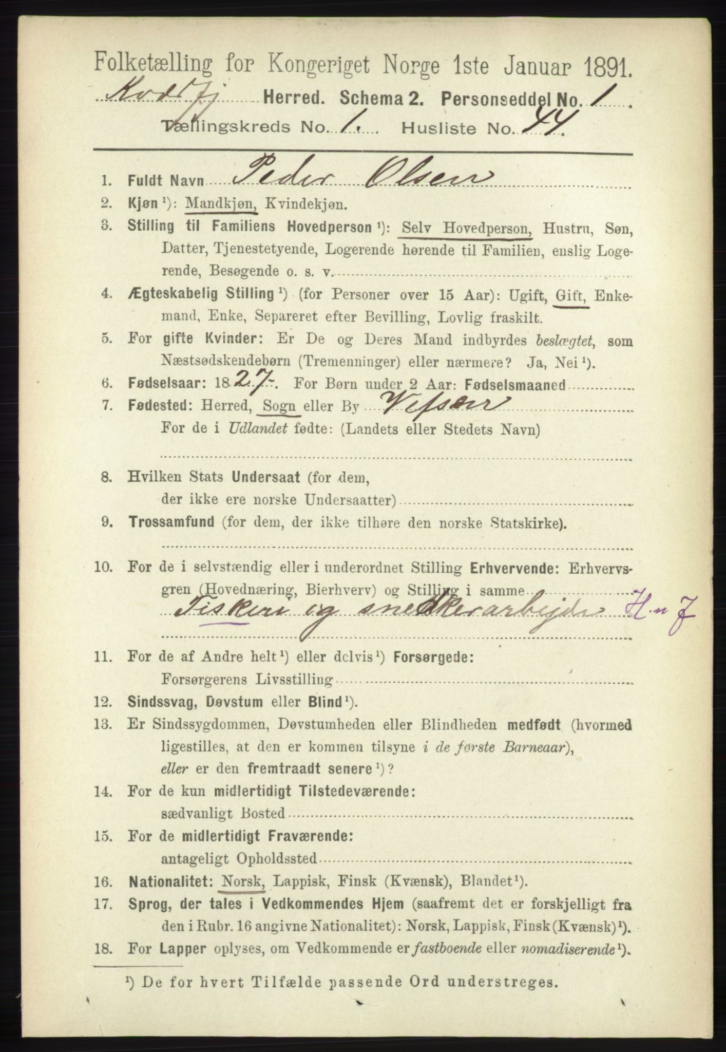 RA, 1891 census for 1911 Kvæfjord, 1891, p. 373