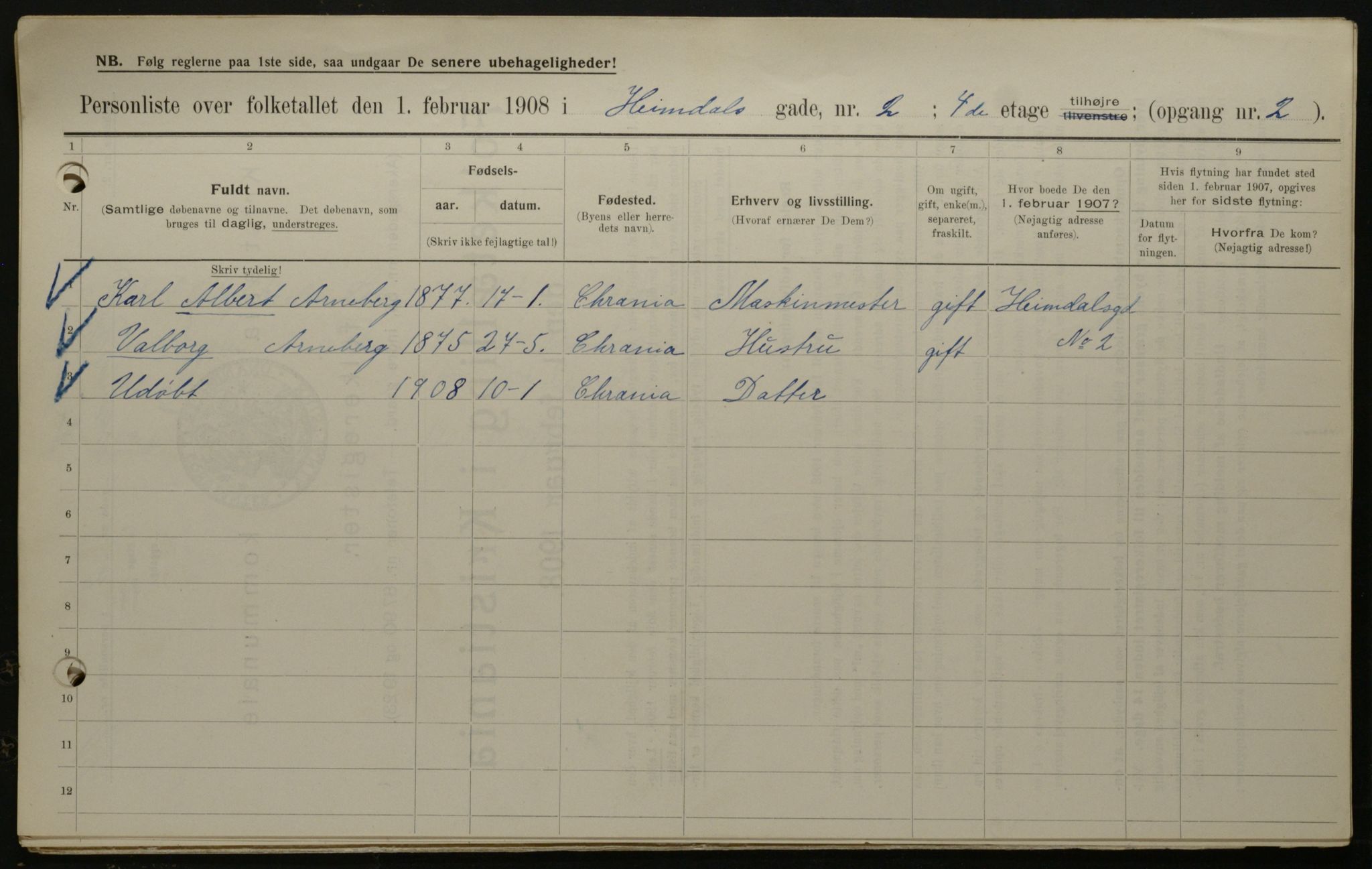 OBA, Municipal Census 1908 for Kristiania, 1908, p. 32916