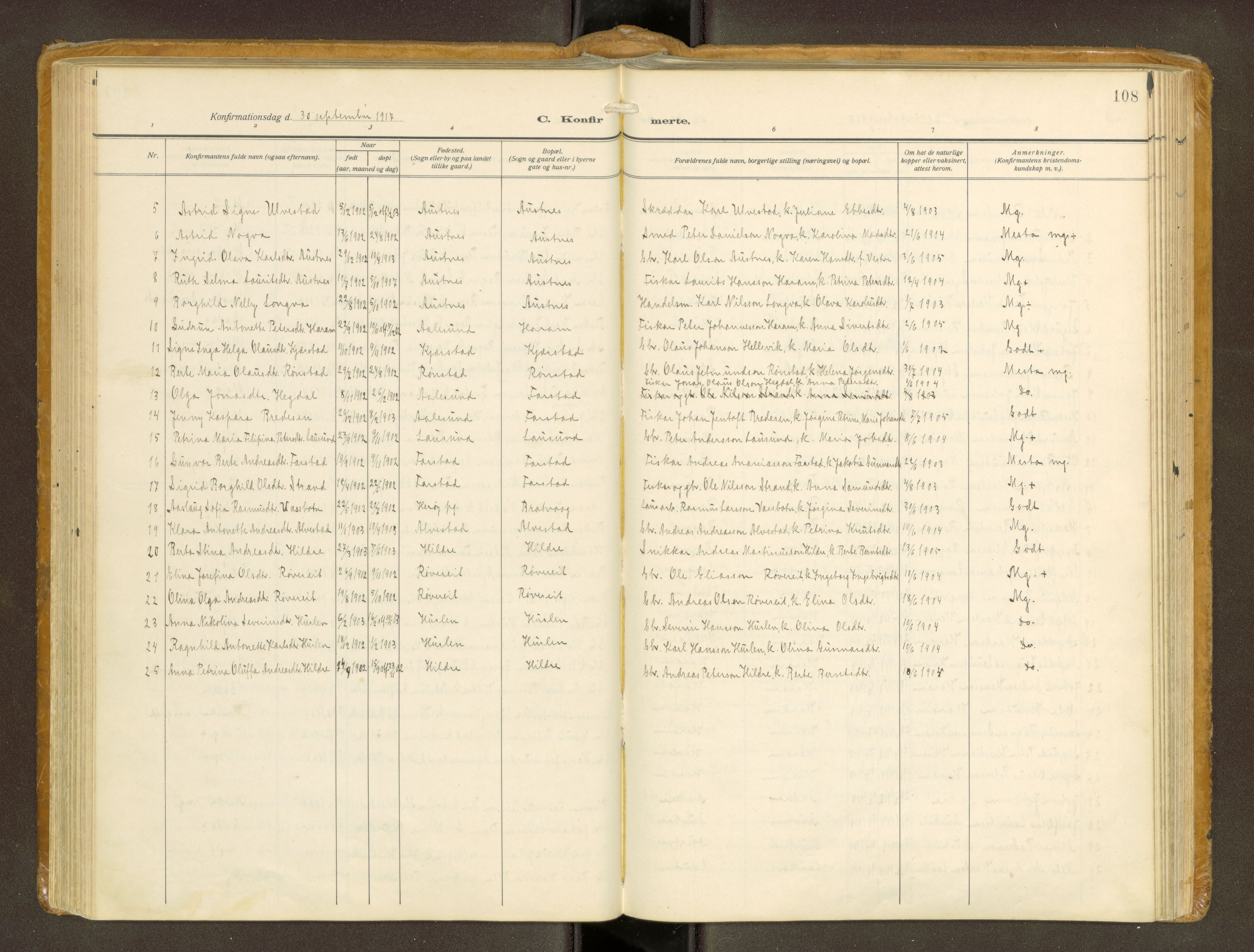 Ministerialprotokoller, klokkerbøker og fødselsregistre - Møre og Romsdal, AV/SAT-A-1454/536/L0518: Parish register (official) no. 536A--, 1914-1931, p. 108