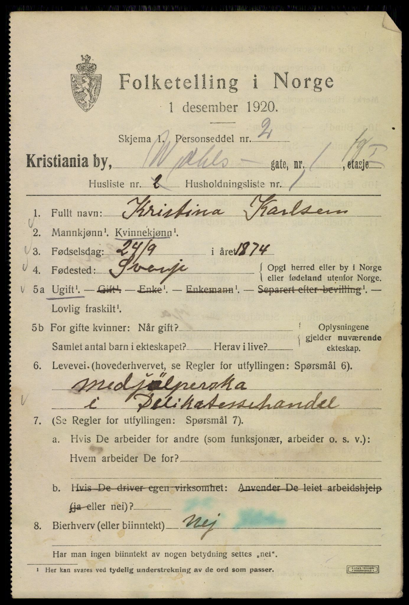 SAO, 1920 census for Kristiania, 1920, p. 626651