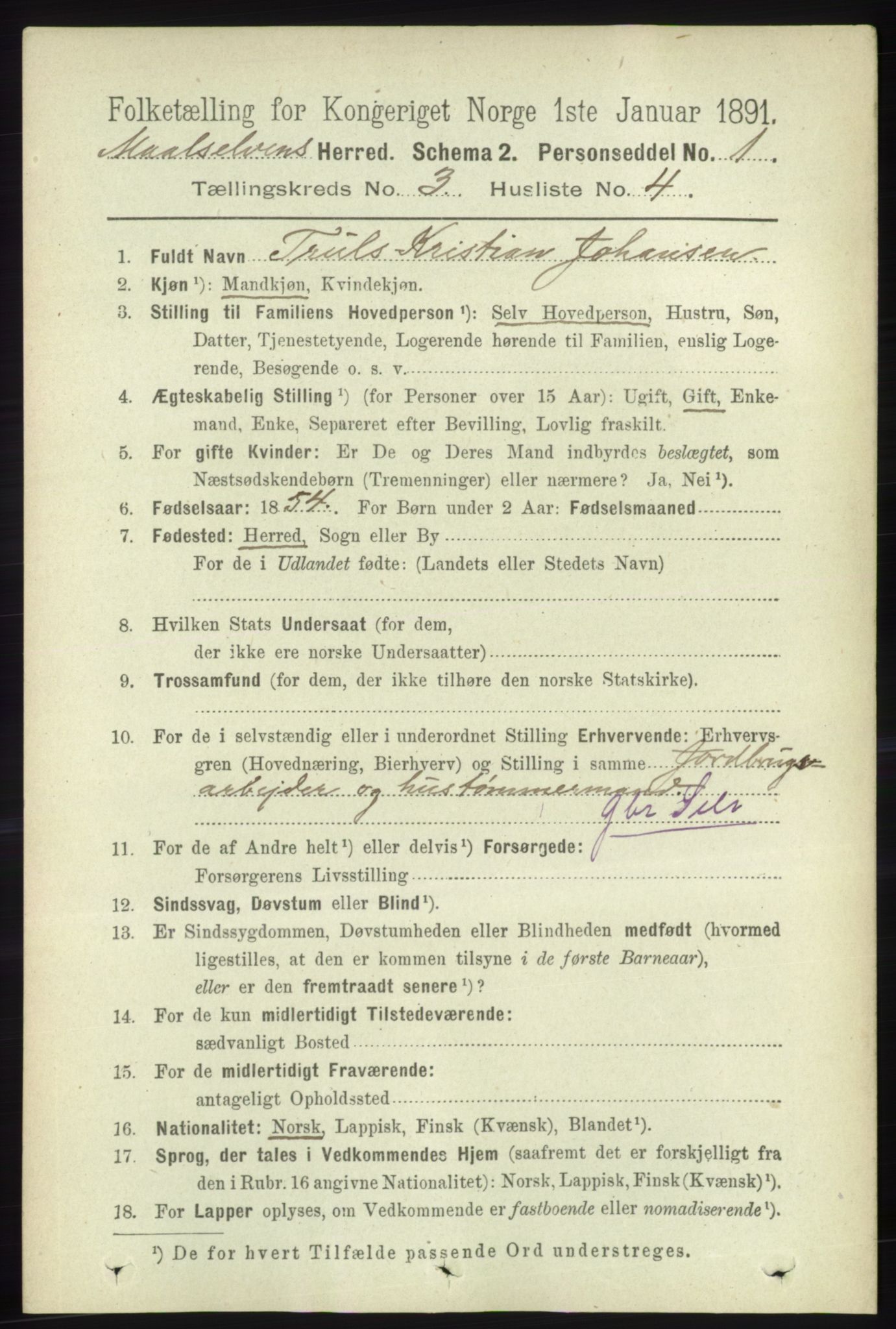 RA, 1891 census for 1924 Målselv, 1891, p. 616