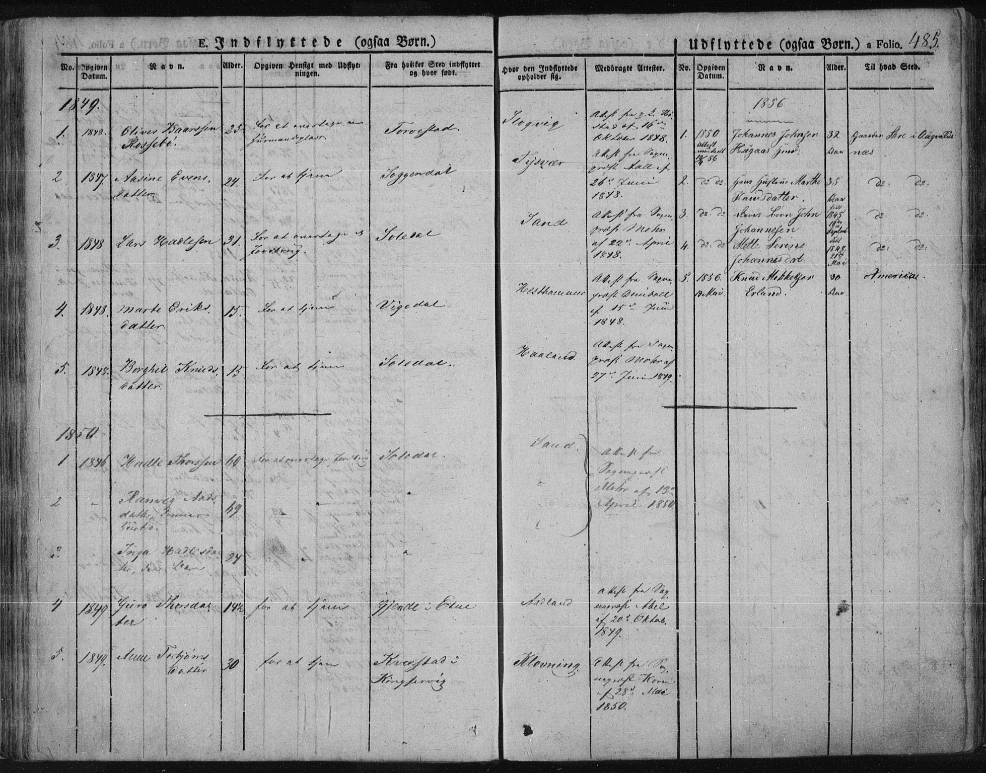 Tysvær sokneprestkontor, SAST/A -101864/H/Ha/Haa/L0001: Parish register (official) no. A 1.2, 1831-1856, p. 485