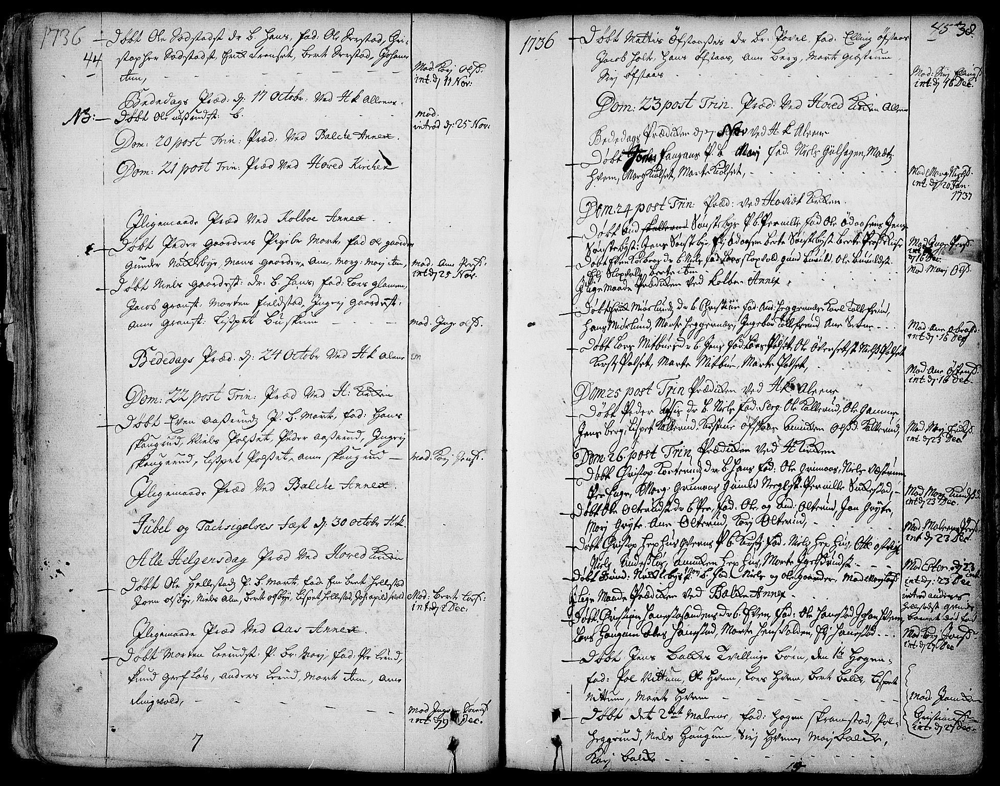 Toten prestekontor, SAH/PREST-102/H/Ha/Haa/L0003: Parish register (official) no. 3, 1734-1751, p. 44-45